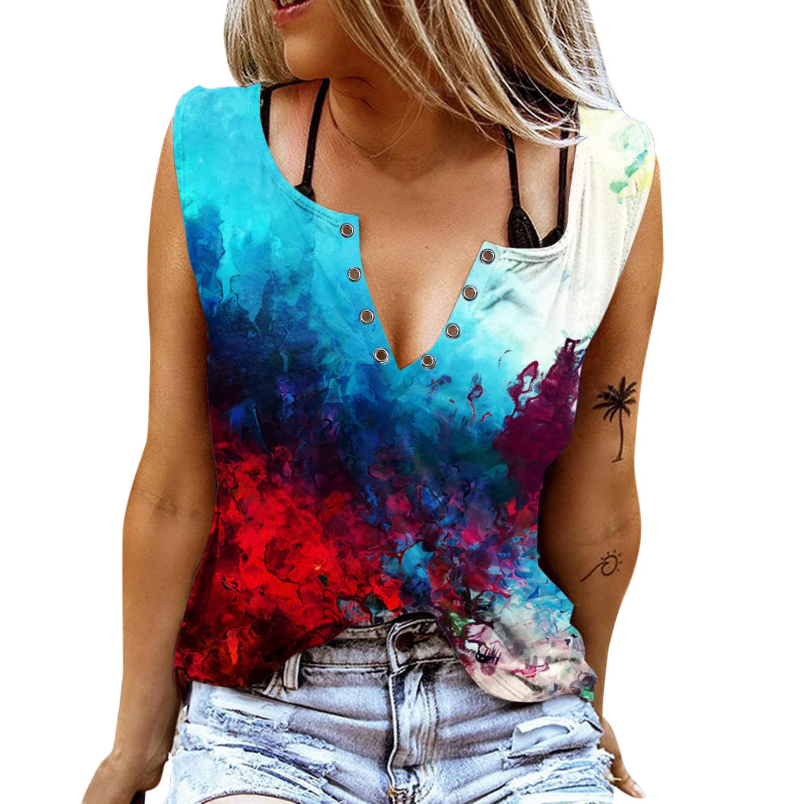 Women's Summer Sleeveless V-Neck Casual Tank Tops - Breathable Loose Fit Basic Tees for Beach, Vacation & Everyday Wear