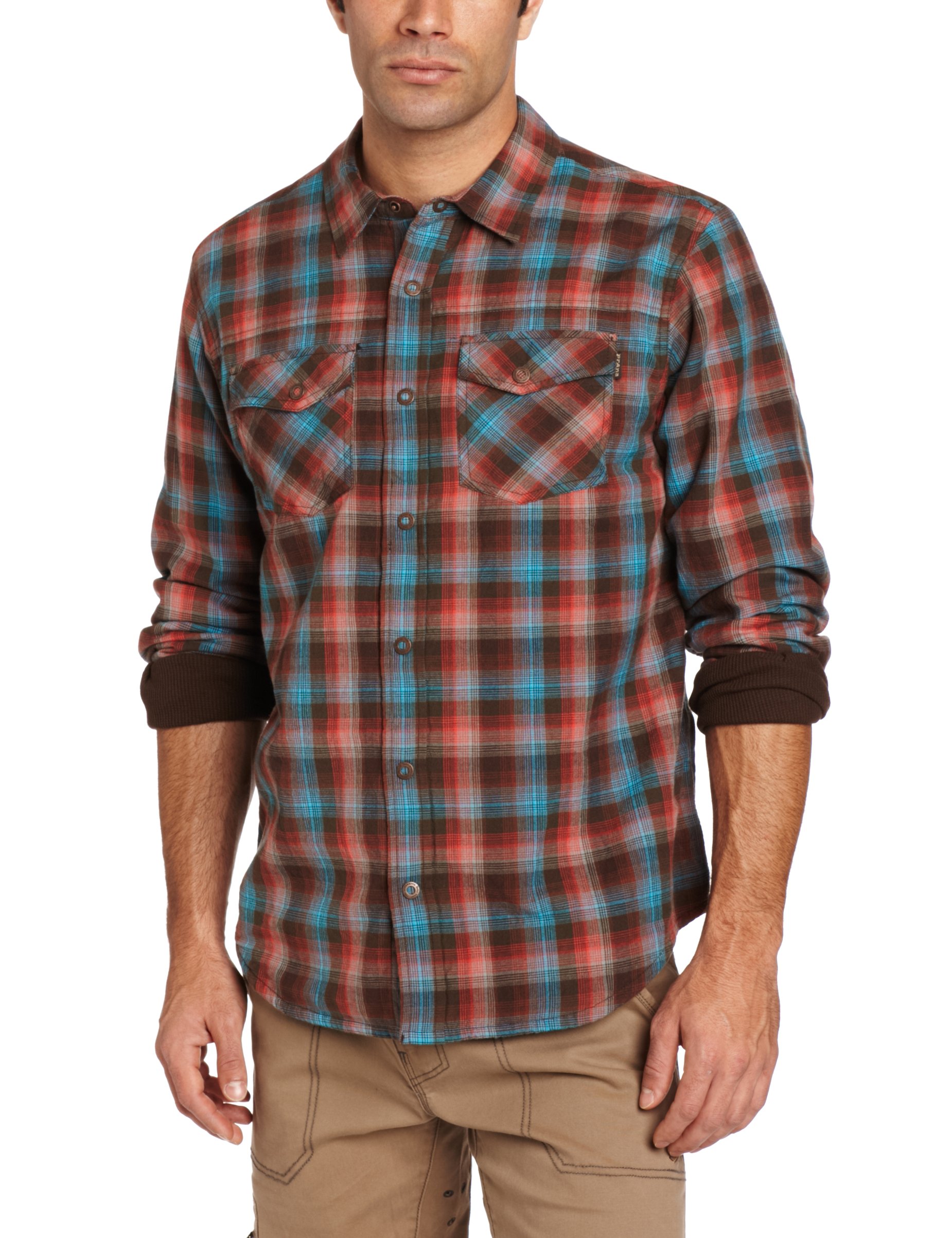 prAna Men's Asylum Flannel Shirt | Soft & Durable Cotton Plaid Button-Up for Outdoor Adventures & Casual Wear