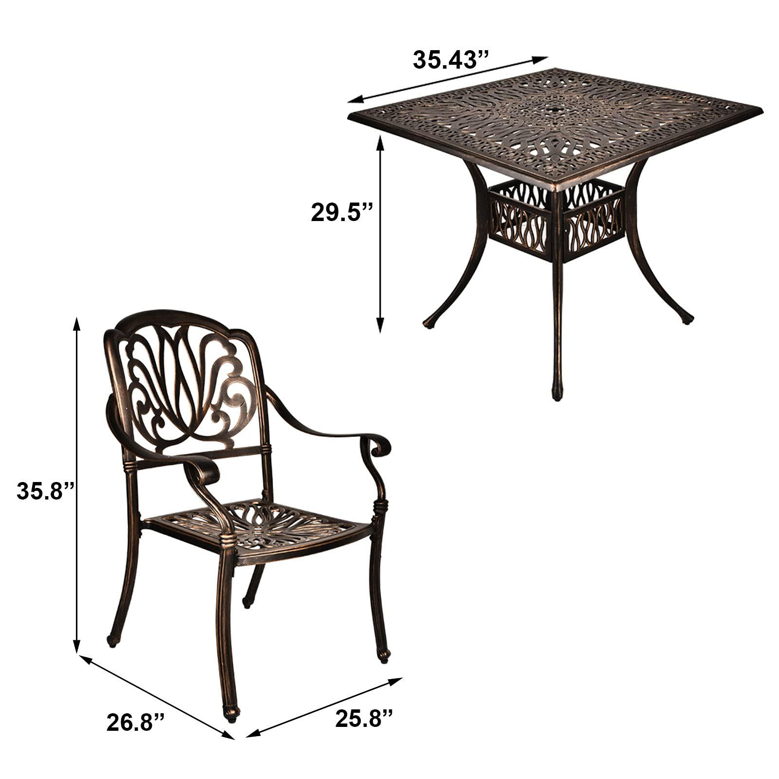 TITIMO 5-Piece Cast Aluminum Outdoor Patio Dining Set with Cushions - 35.4