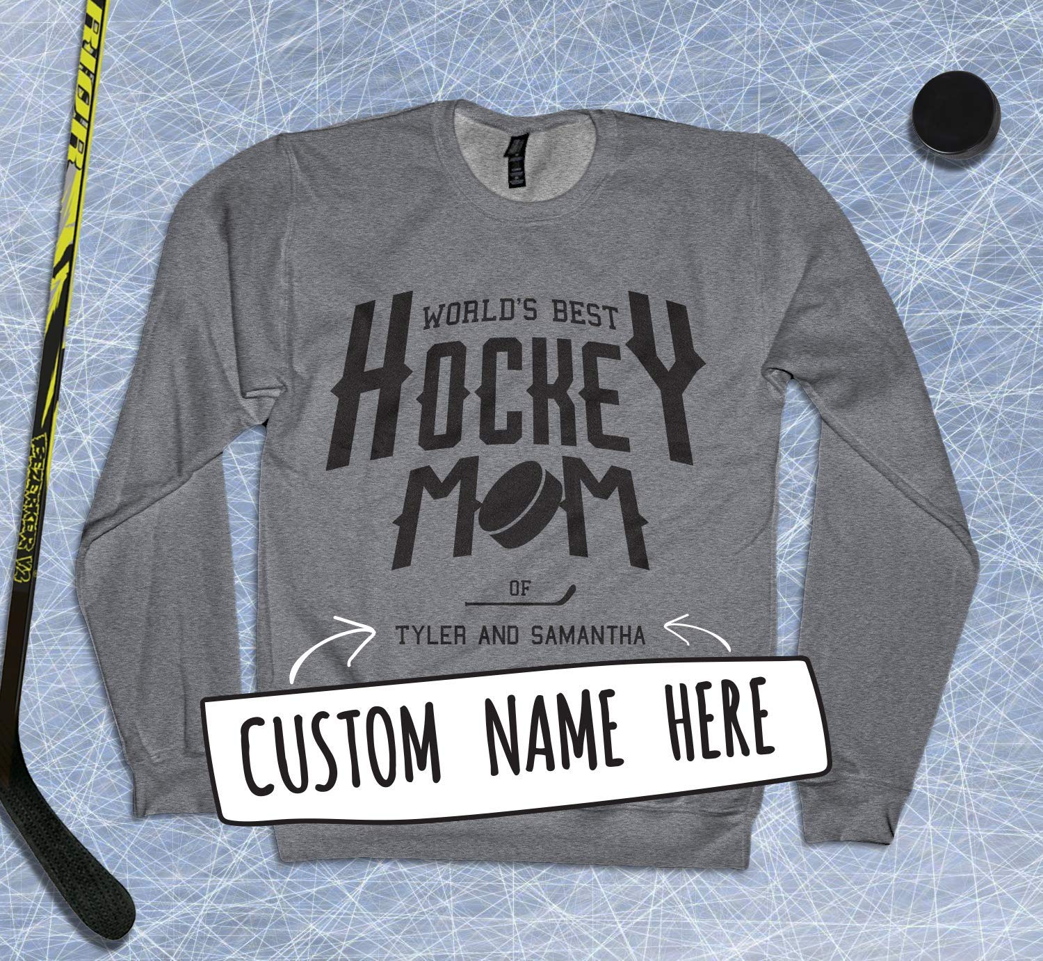 Custom Hockey Mom Personalized Sweatshirt - Women's Sports Apparel with Kids Names - Perfect Mother's Day Gift for Hockey Moms | Game Day, Team Support & Family Outings