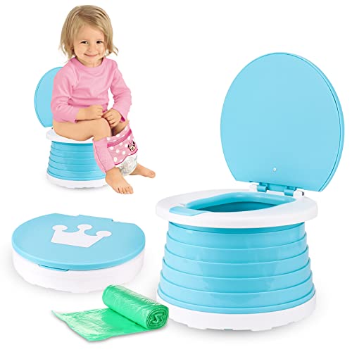 Portable Foldable Toddler Training Toilet - Travel Potty Chair for Baby & Kids, Indoor & Outdoor Use, Lightweight & Easy to Clean (Blue) - Perfect for Road Trips, Camping, and Airplane Travel