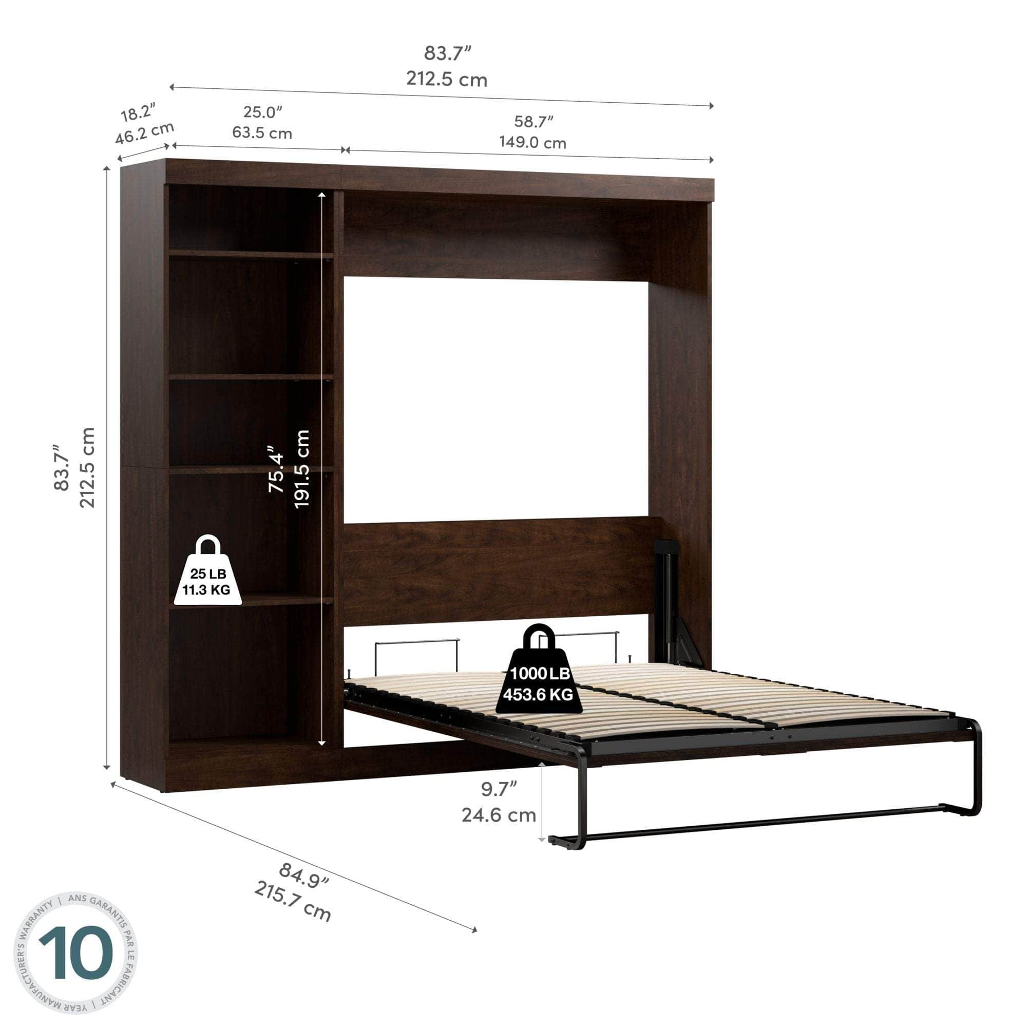 Pur Full Murphy Full Bed with Storage Unit (84W) - 7 Color Options | Space-Saving Wall Bed for Small Apartments & Guest Rooms