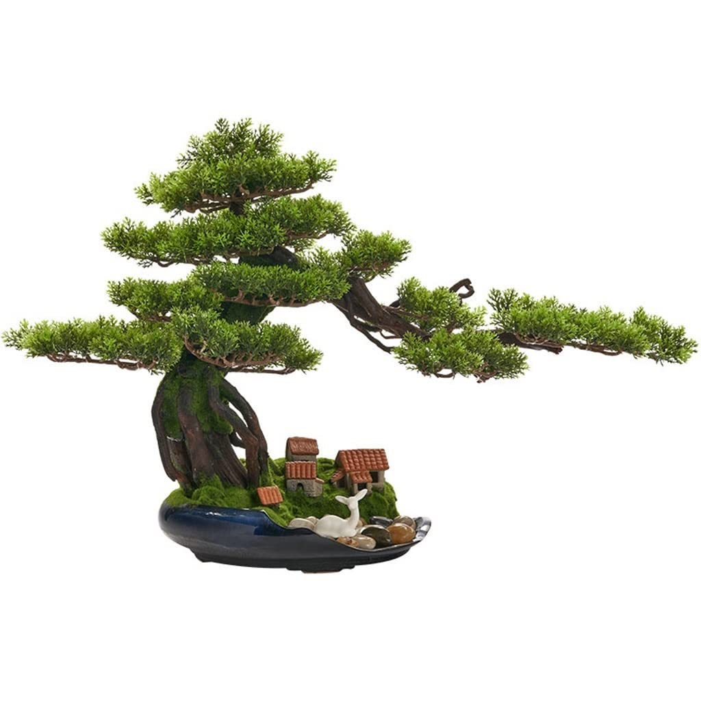 UNNS Artificial Pine Bonsai Tree - Small Fake Bonsai Plant for Indoor Decor, Home Office, Living Room & Porch - Realistic Simulation Green Plant for Zen Decor, Tabletop Centerpiece & Housewarming Gift (Color A)