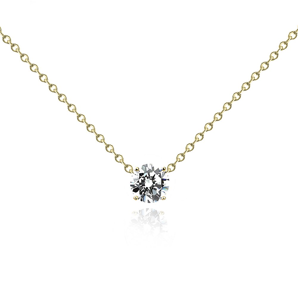 14K Yellow Gold Diamond Pendant Necklace - 0.20 Carat Round Solitaire Pendant on Gold Chain - Perfect for Anniversary Gifts, Valentine's Day & Special Occasions
