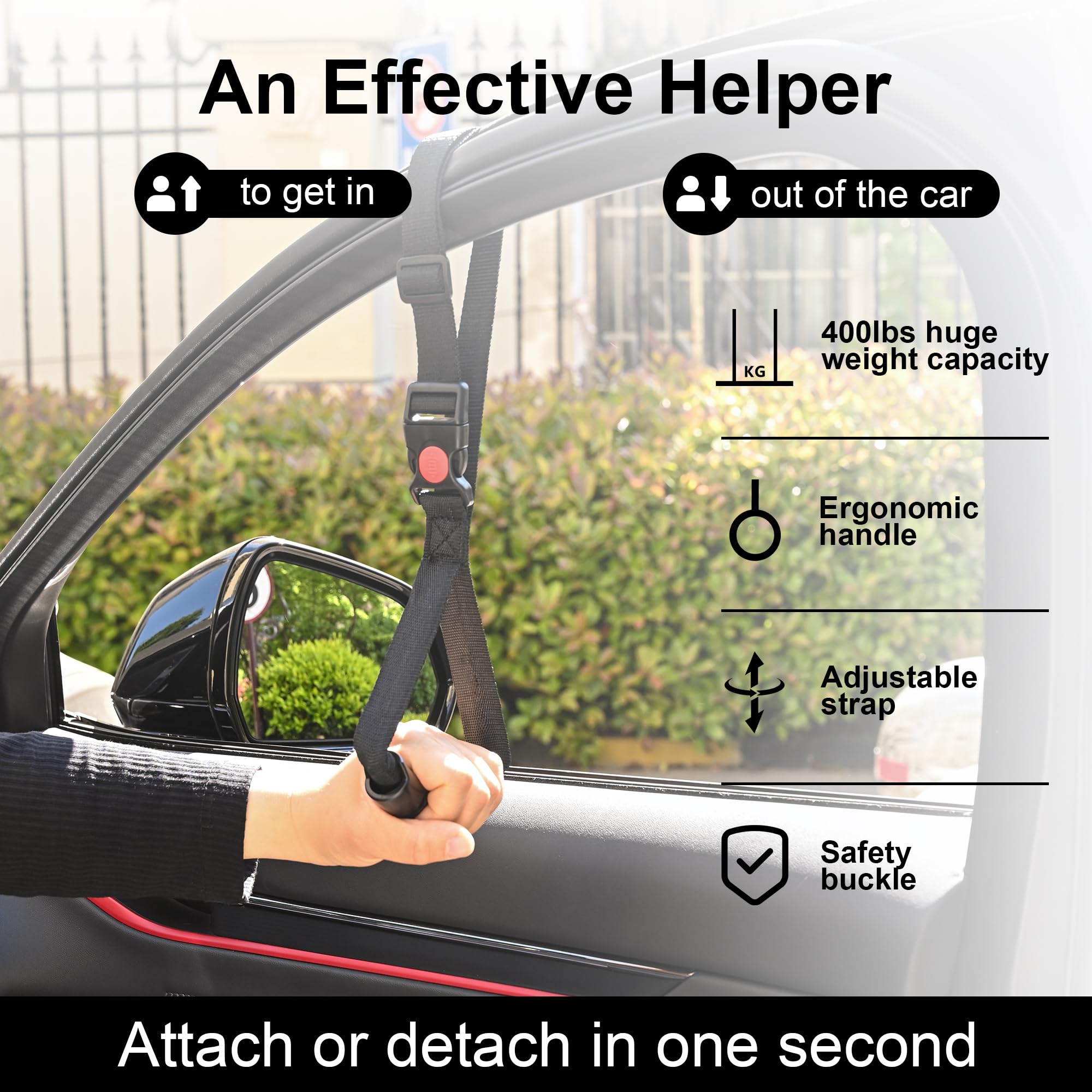 3 in 1 Car Door Handle Assist for Seniors & Disabled - Red & Blue Support Grab Handle with Multifunction Latch - Ideal for Elderly Car Entry/Exit & Mobility Assistance