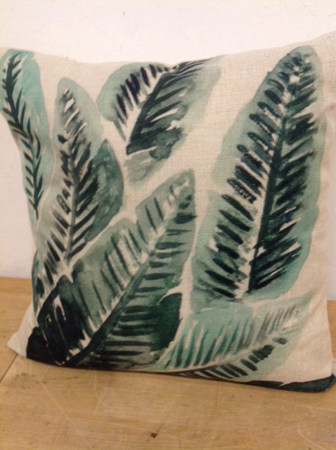 16 Inch Linen Pillow Cover - Green Palm Leaf Design for Sofa, Bed & Home Decor | Breathable & Stylish Throw Pillow Case