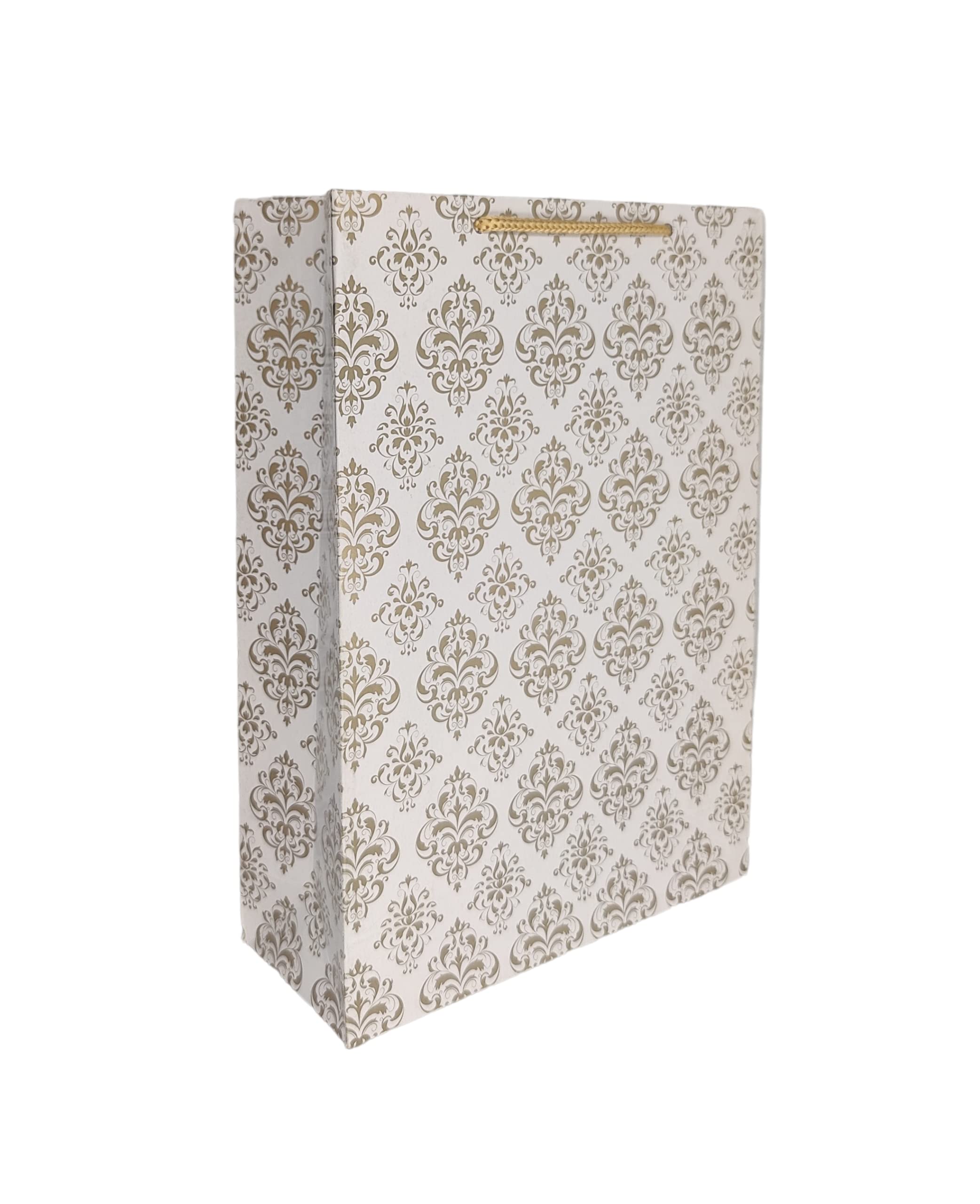 Premium Gold Flower & Mandala Printed Gift Bags - 10 Pack Elegant Paper Carry Bags for Birthday, Wedding, Baby Shower & Party Favors (28x20x7.5cm) - Perfect for Gift Wrapping, Return Gifts & Special Occasions