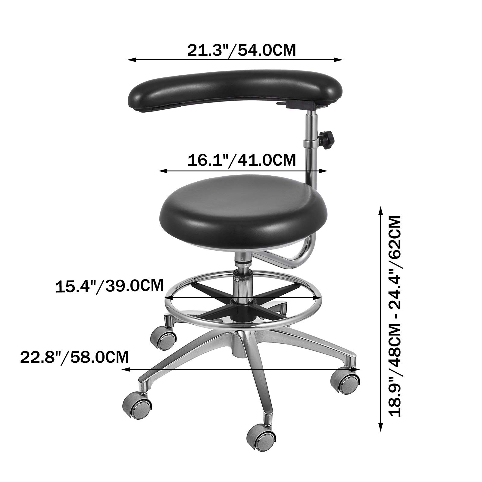 VEVOR Adjustable Dental Stool with 360° Swivel & PU Leather Armrests - Ergonomic Dentist Chair for Clinics, Hospitals & Home Dental Care - Height Adjustable Doctor Stool for Comfortable Patient Treatment