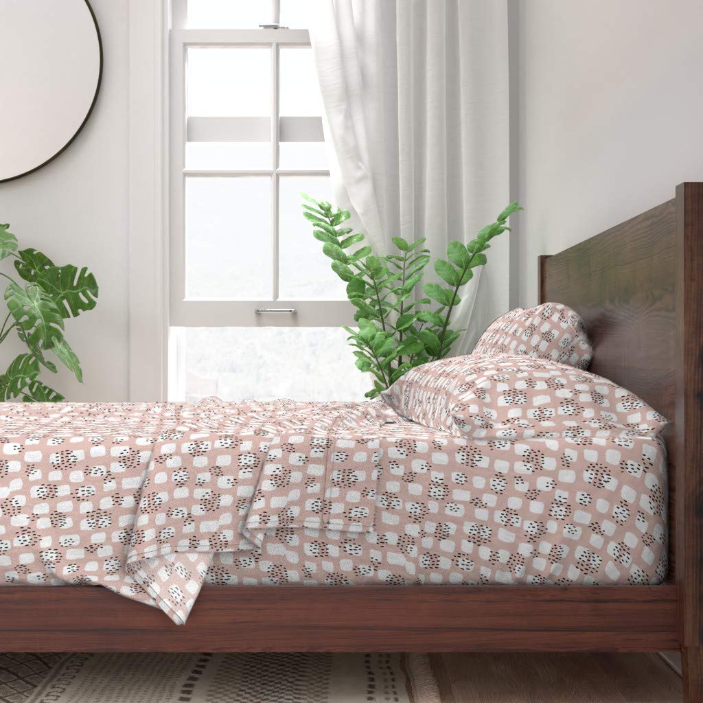 100% Cotton Queen 4-Piece Sheet Set - Blush Cream Dots Abstract Scandinavian Style Gender Neutral Bedding | Soft Breathable Sheets for Nursery, Guest Room & Minimalist Home Decor