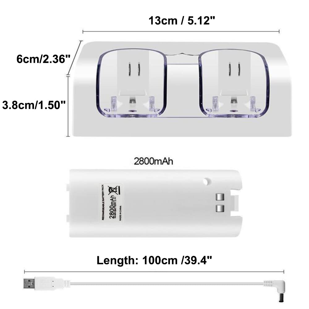 OSTENT Nintendo Wii Remote Charger Dock Station with 2 Rechargeable Battery Packs - White | Fast Charging Dock for Wii Controllers | Perfect for Gaming Sessions & Multiplayer Parties