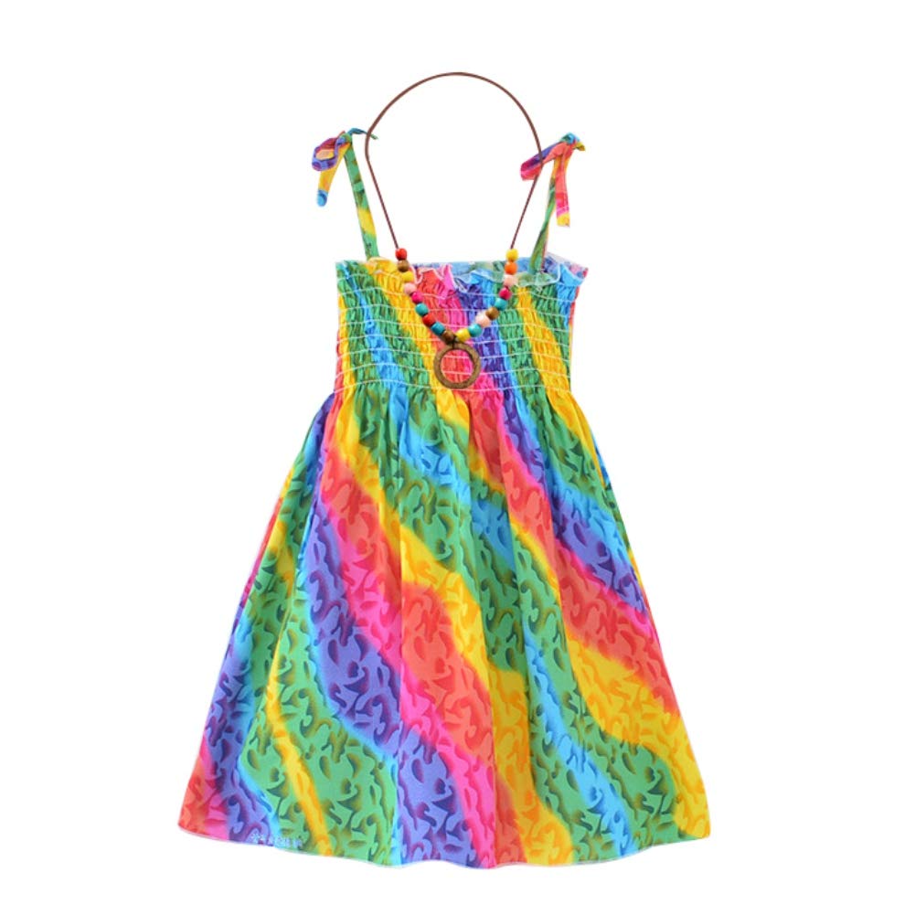 ESHOO Girls Summer Vacation Beach Bohemian Floral Dress with Necklace - Flowy Sundress for Women, Casual Boho Maxi Dress with Pendant Necklace - Perfect for Beach Outings, Vacations & Summer Parties