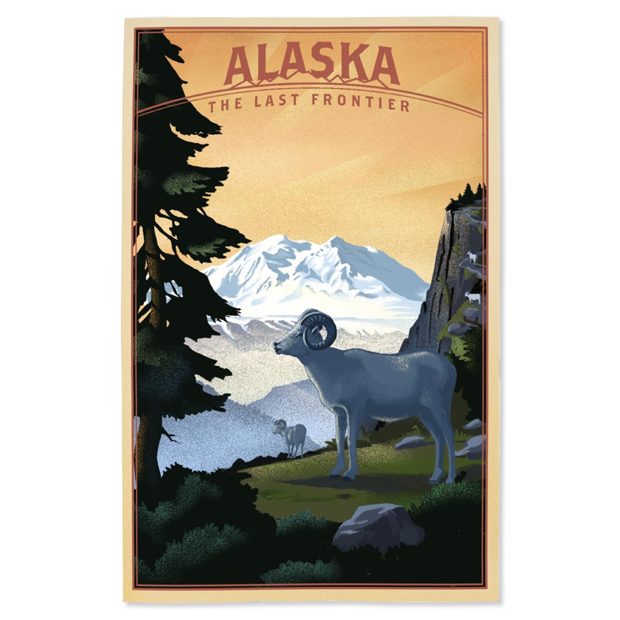 16x24 Inch Giclee Print - Alaska The Last Frontier with Dall Sheep and Mountain Landscape - Premium Wall Art for Home & Office Decor - Perfect for Living Room, Bedroom or Office Wall Display