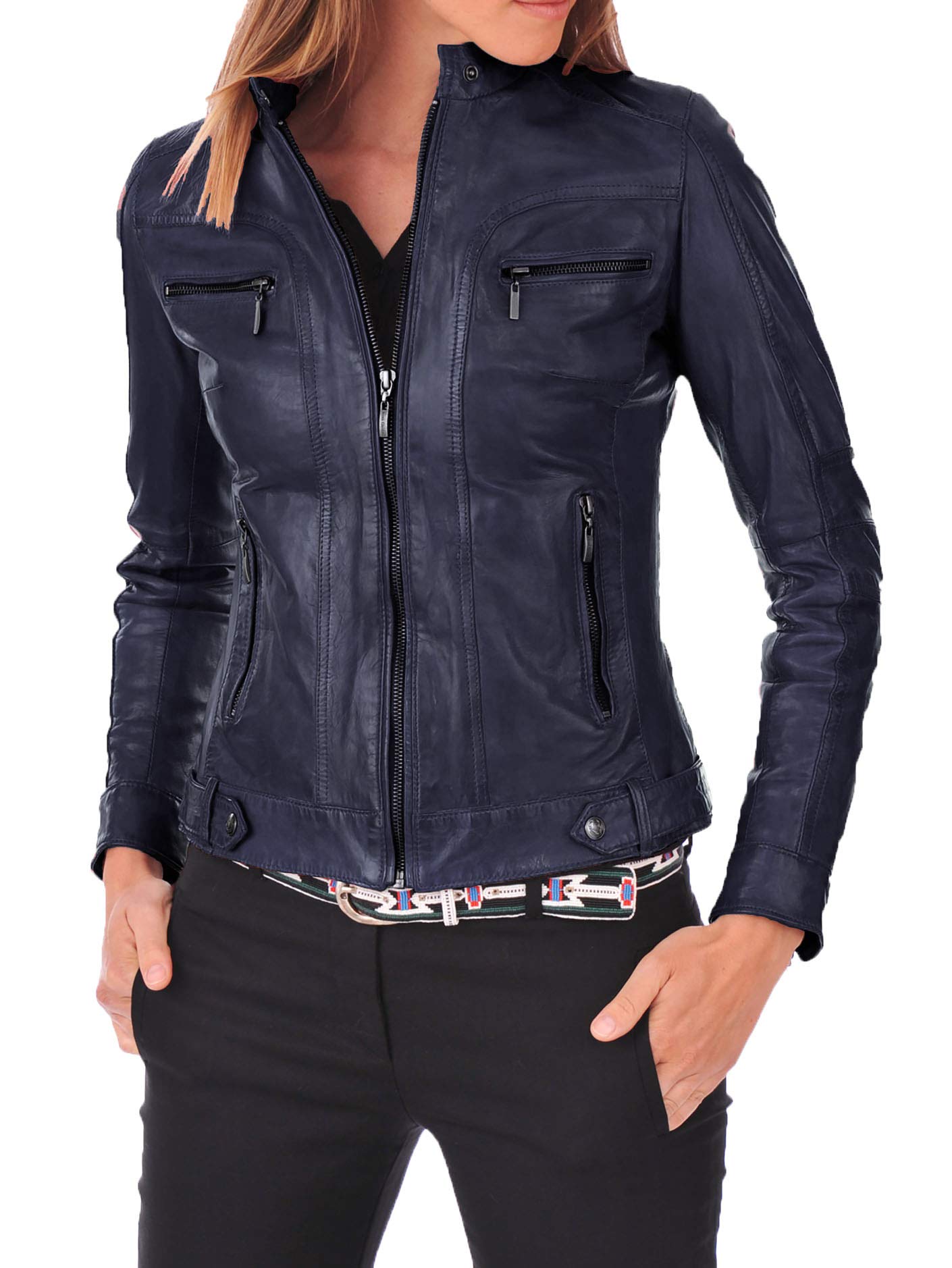 Benjer Skins Women's Genuine Lambskin Leather Jacket - Stylish Motorcycle Biker Jacket for Women, Fashionable Outerwear for Riding, Night Out & Everyday Wear