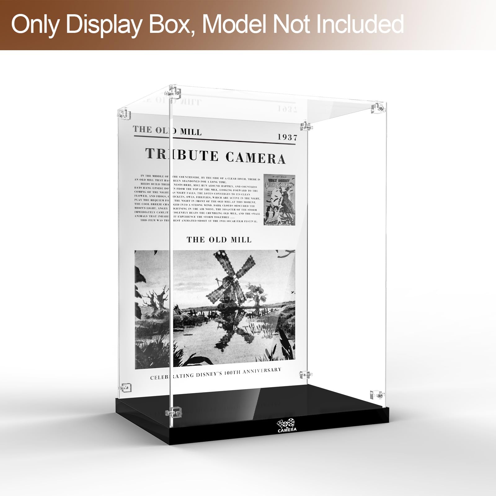 Clear Acrylic Display Case for LEGO Disney Walt Disney Tribute Camera 43230 Building Set - Dustproof Protection Box with Base & HD Painted Background (Model Not Included) | Perfect for Collectors, Home Decor, and Gift Display