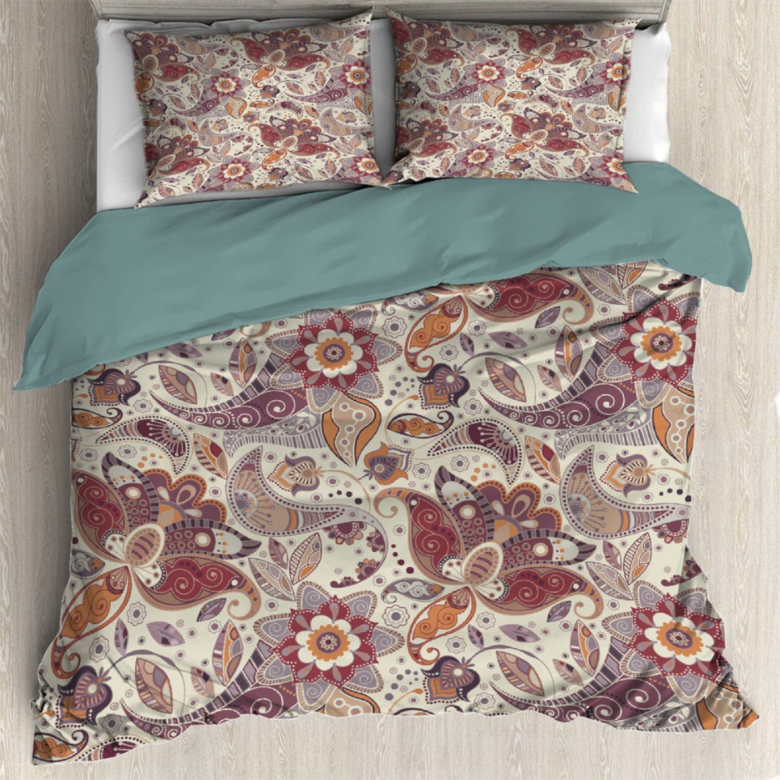 Boho Paisley Floral Aztec Ethnic Woven Duvet Cover Set - Lightweight Soft Bedding Comforter Set for Twin Bed (68x87 inches/180x220cm) - Perfect for Kids, Teens & Women's Room Decor, Dormitory & Bohemian Style Bedrooms
