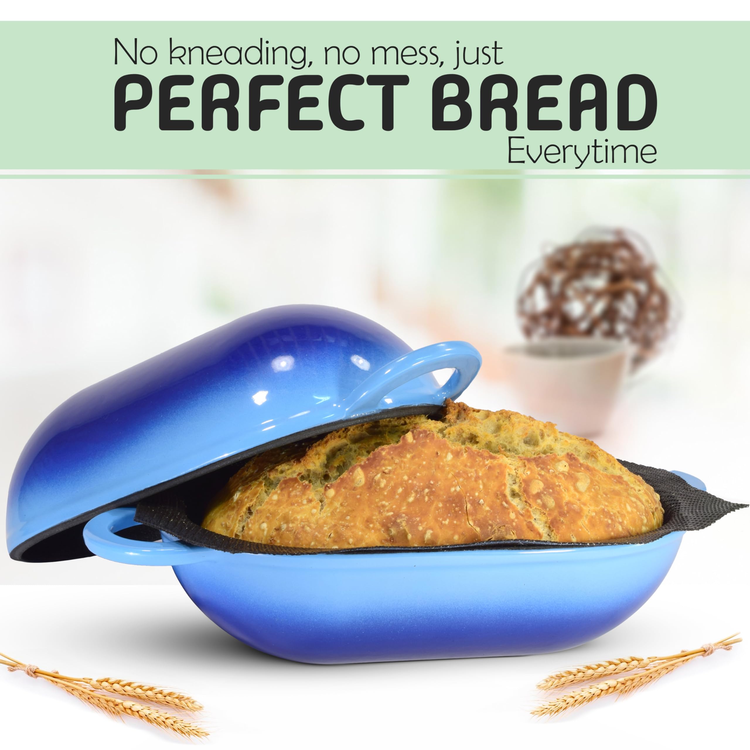 Easy Artisan Bread Kit with Cast Iron Dutch Oven (2 qt) & Non-Stick Silicone Liner - Perfect for Homemade Sourdough, No-Knead Bread Baking at Home