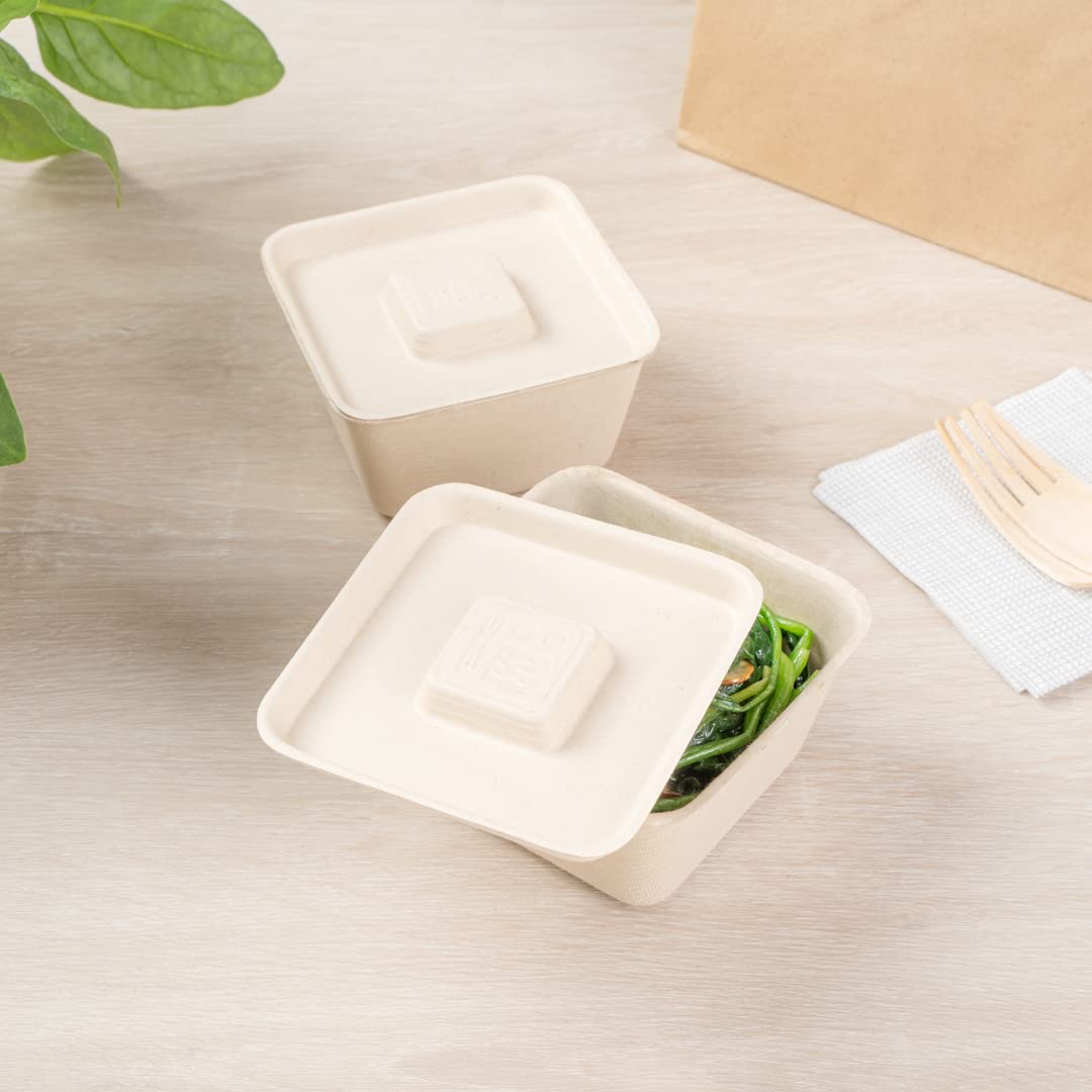 Eco-Friendly 9-OZ Bagasse Bowl Lids - 100 Count Square Disposable Pulp Tek Lids for Sugarcane Fiber Bowls | Biodegradable & Compostable | Perfect for Restaurants, Catering & Takeout Meals
