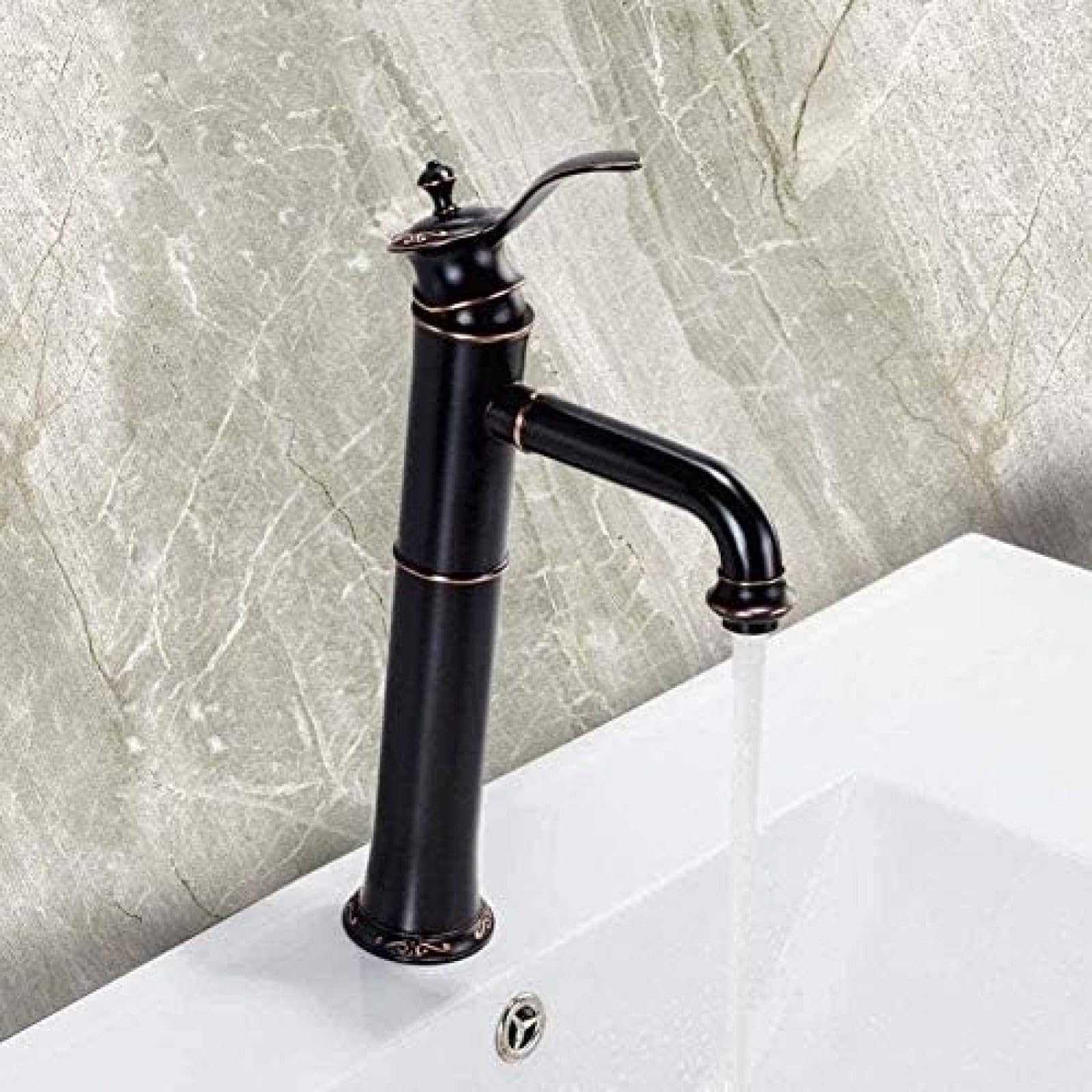 CRJUS Black Waterfall Basin Faucet - Modern Kitchen & Bathroom Sink Mixer Tap with High Arc Spout for Easy Washing | Perfect for Contemporary Home, Restaurant, and Salon Use