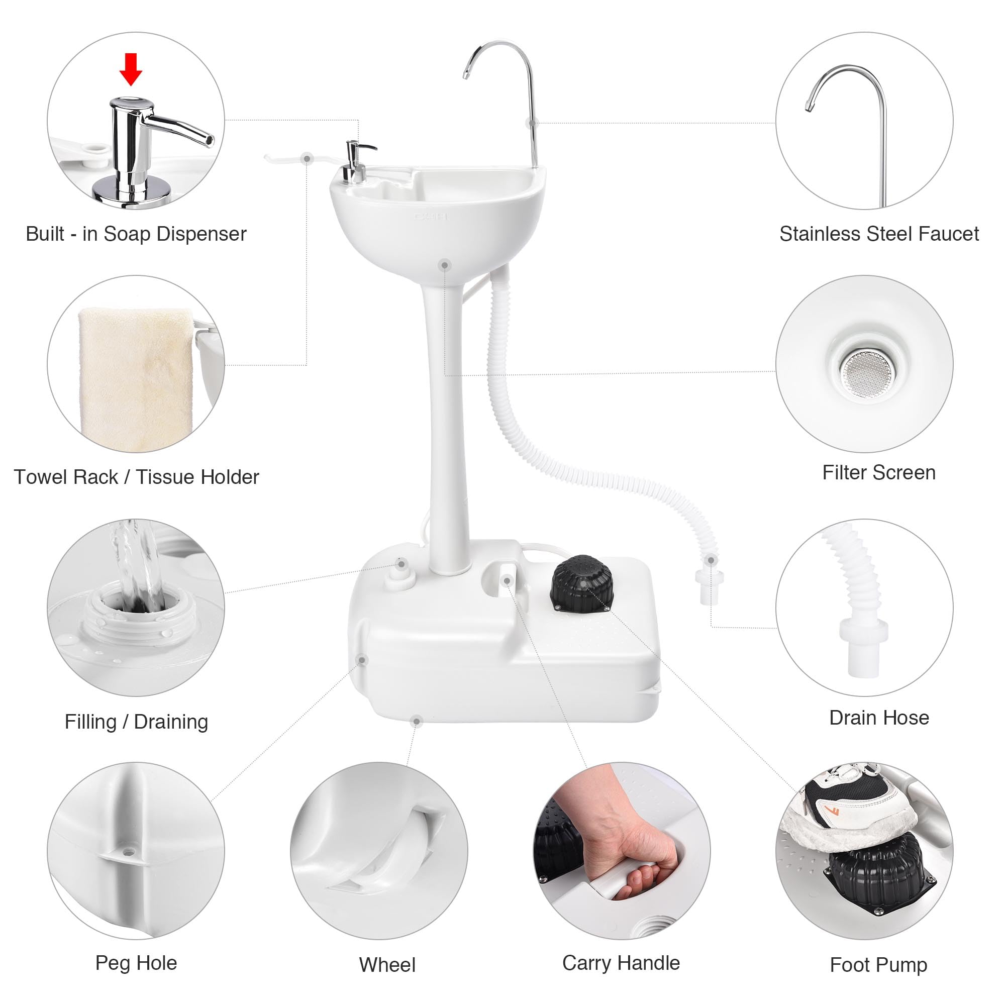 Yescom 17L Portable Camping Sink with 24L Water Tank - Foldable Outdoor Wash Basin for RV, Camping, Hiking & Travel | Perfect for Washing Dishes, Hands & Gear in Remote Areas