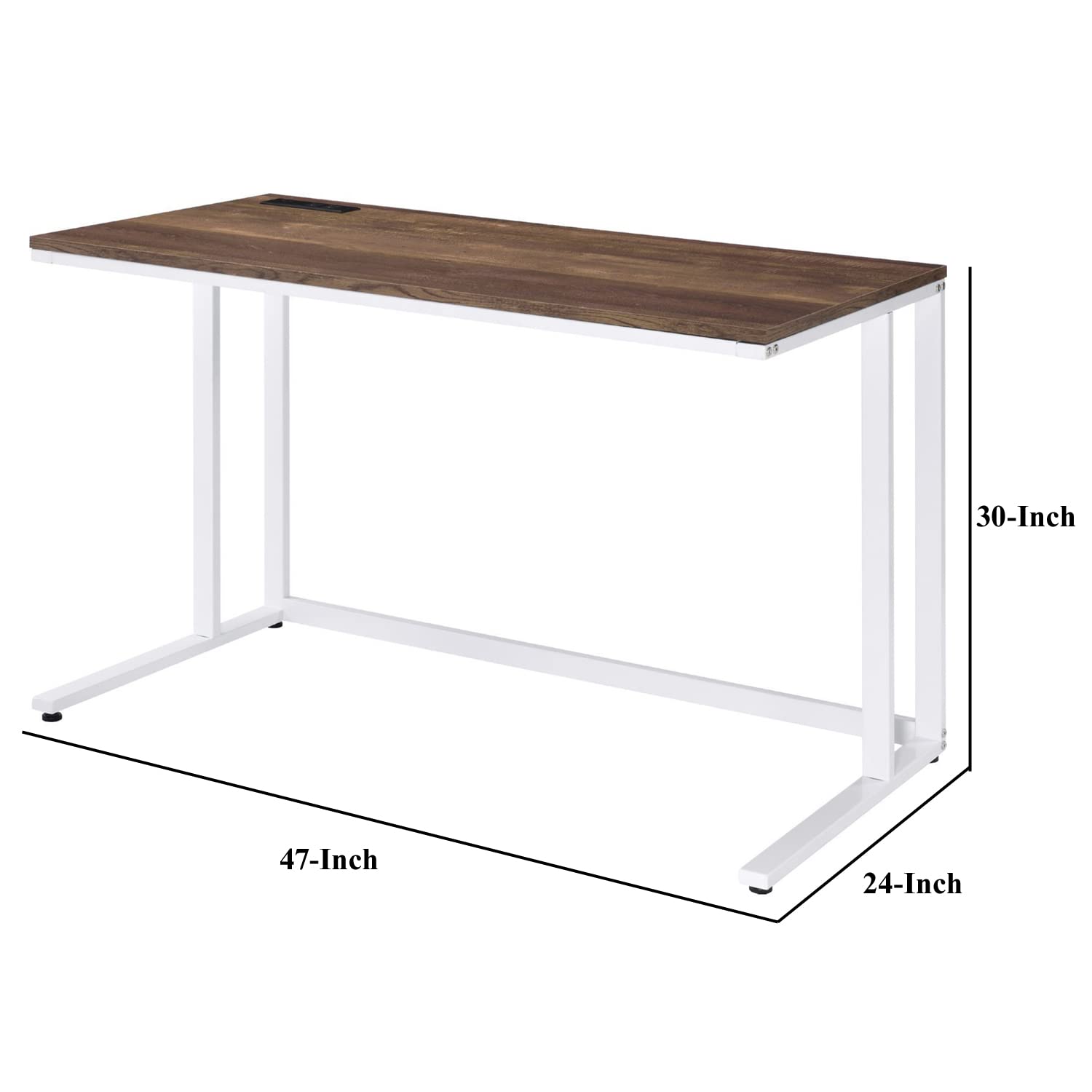 Benjara White and Brown Writing Desk with Wooden Top & Built-in USB Port | Home Office Desk for Small Spaces, Study & Work from Home
