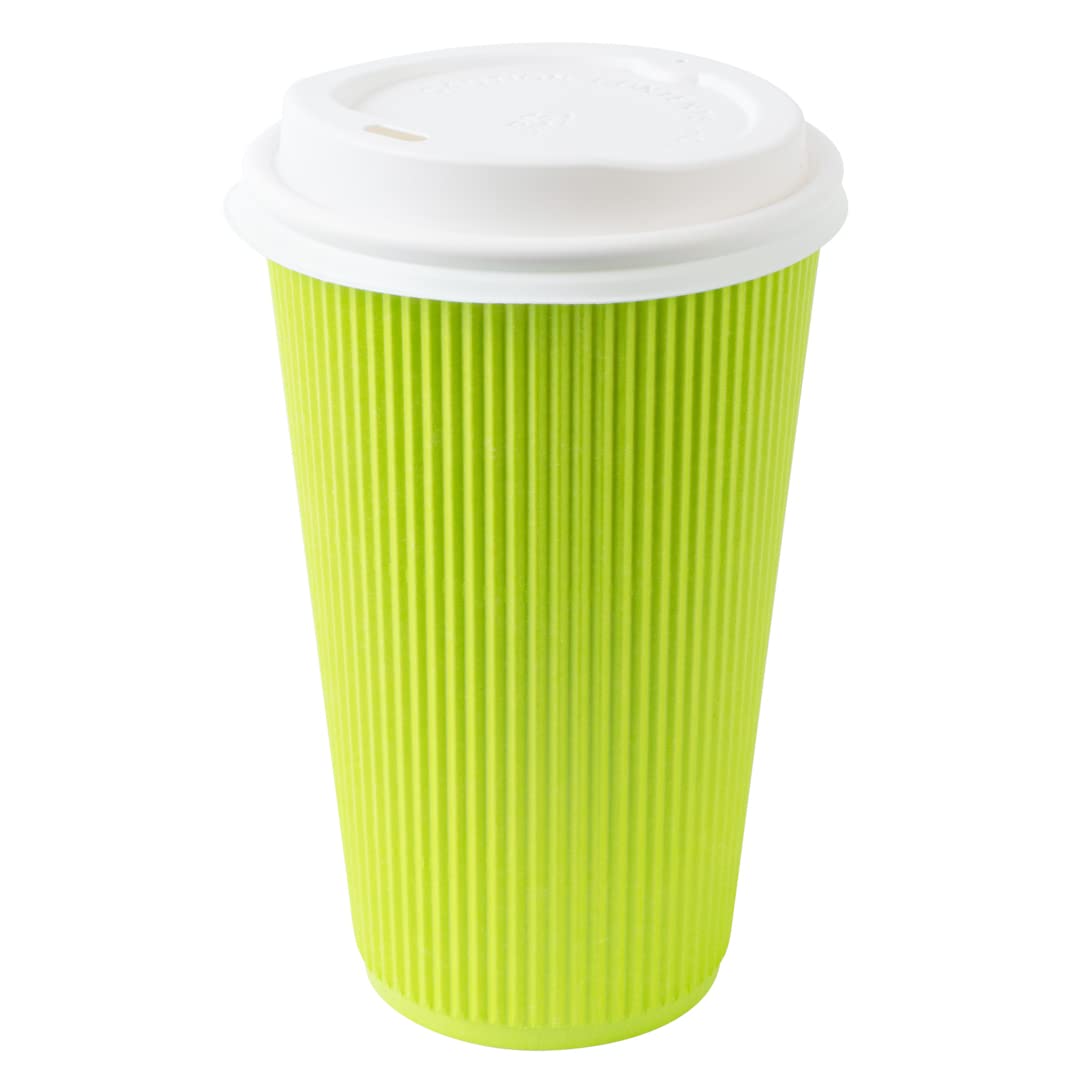 16oz Insulated Coffee Cups with Lids (20 Pack) - Leakproof & Non-Slip Eco-Friendly Paper Hot Cups for Coffee, Tea, Hot Chocolate - Perfect for Cafes, Offices & Takeout