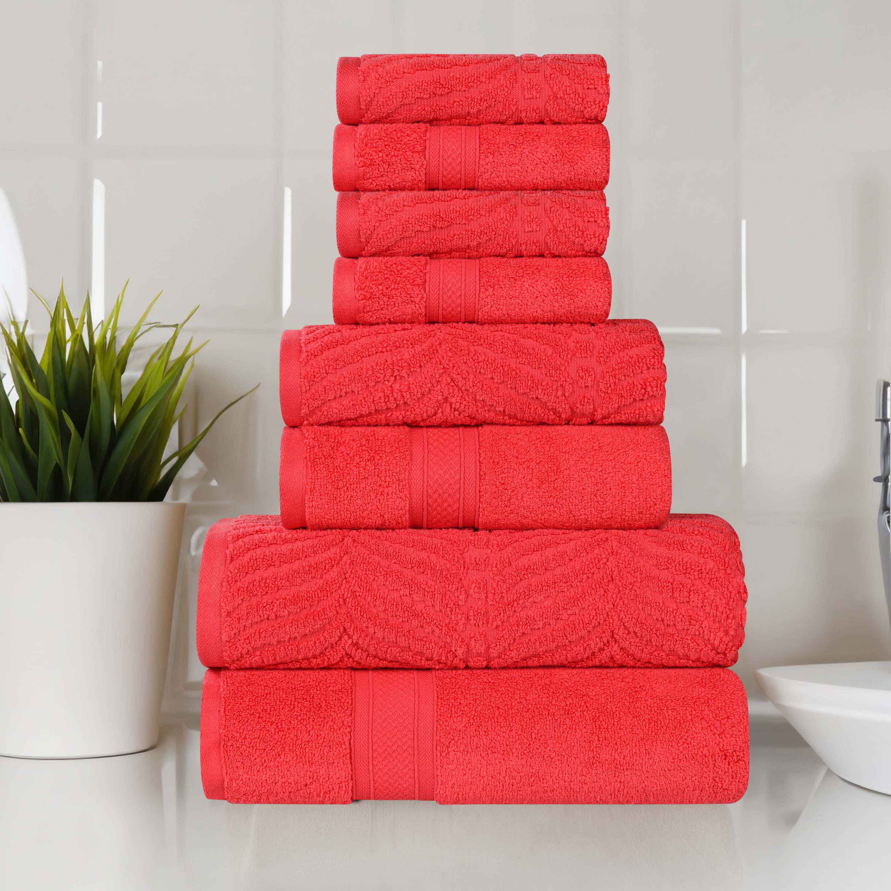 Premium 8-Piece Zero Twist Cotton Towel Set - Solid & Jacquard Chevron Design for Bath, Spa, and Luxury Home Decor