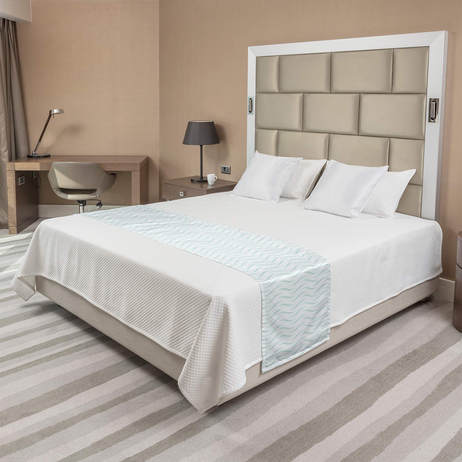 Ambesonne Abstract Geometric Bed Runner with Vertical Lines & Points Pattern - Decorative Accent Bed Scarf for King Size Beds in Pale Seafoam & White - Perfect for Hotels, Homes & Guestrooms - Adds Elegance to Bedroom Decor