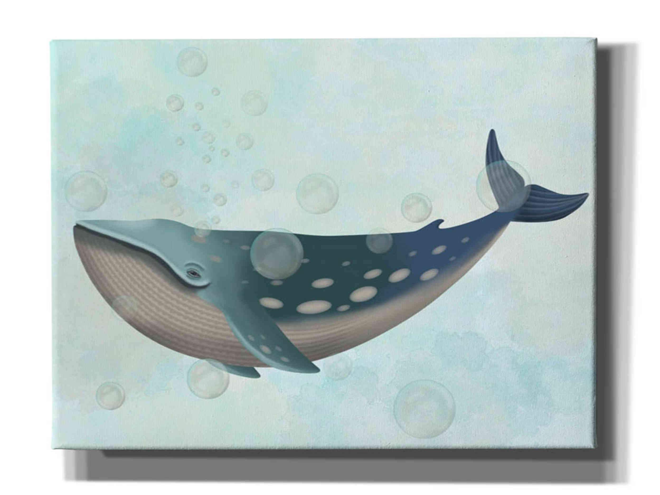 Fab Funky Canvas Wall Art - Whale Bubbles 1 - 34x26 Inch Modern Ocean Themed Painting - Perfect for Living Room, Bedroom or Nursery Decor