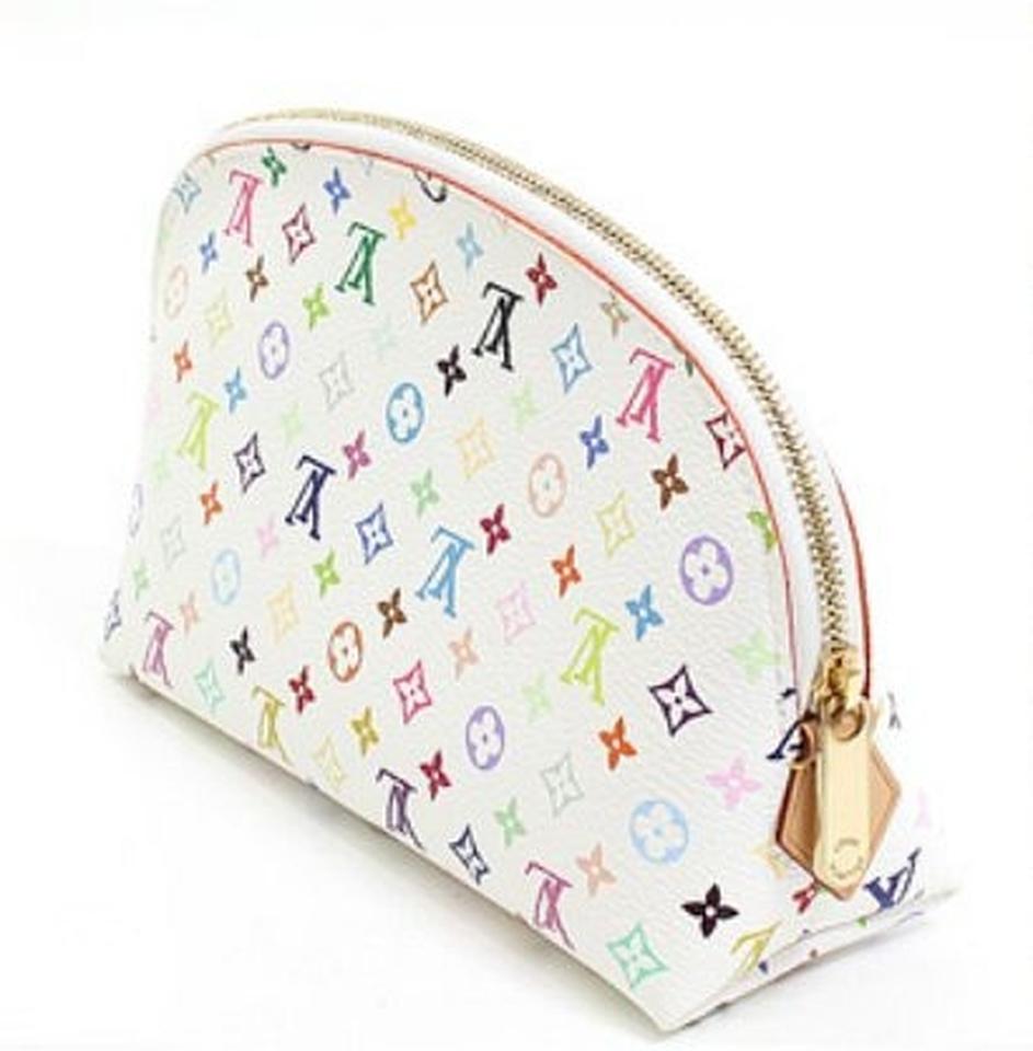Authentic Louis Vuitton Multicolor Monogram Cosmetic Pouch GM in White - Perfect for Travel & Everyday Makeup Organization