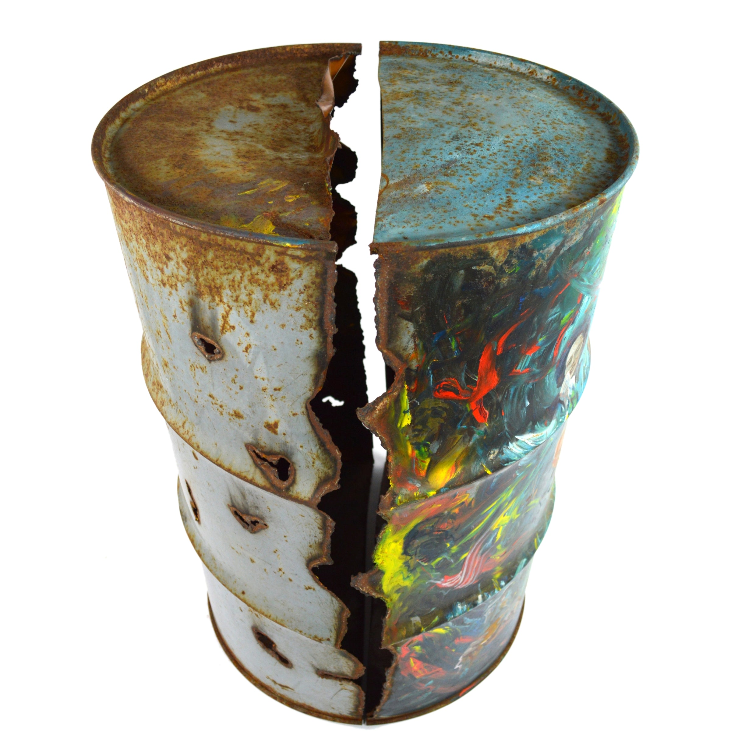 Original Impressionism Painting - Heaven & Hell on Severed Steel Barrel/Drum - Unique Wall Art for Home & Office Decor