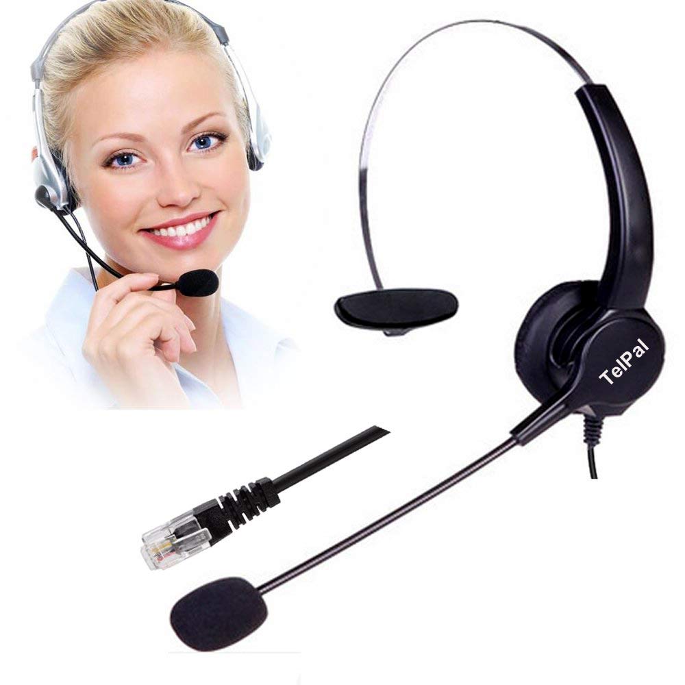 TelPal Noise Canceling Monaural Telephone Headset with Mic - Professional Call Center Headset for Phone Sales, Insurance, Hospitals & Telecom Operators - Ideal for Office, Customer Service & Remote Work