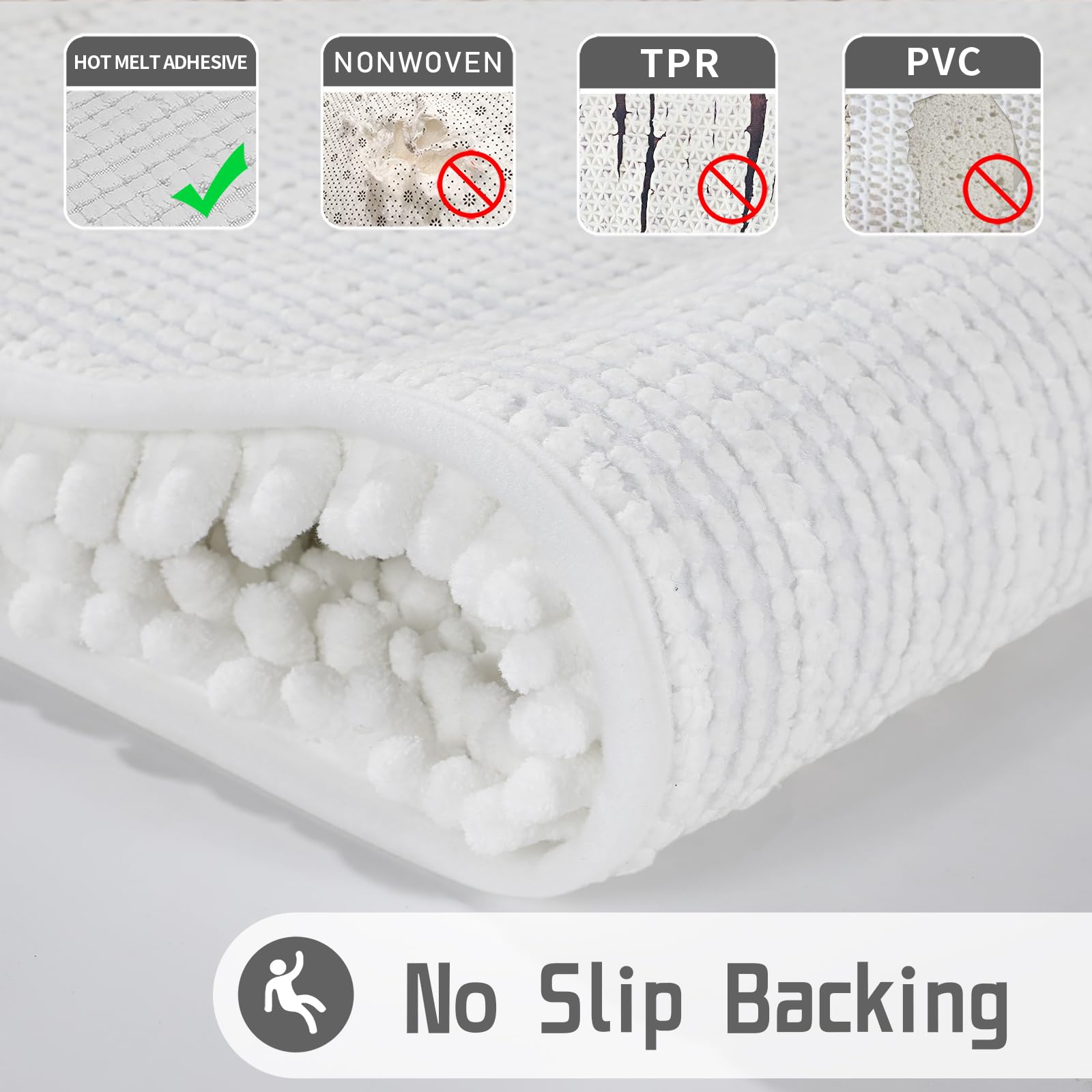 Yimobra Non-Slip Bathroom Rug Mat 44x24 Inches - Super Absorbent Quick Dry Machine Washable Bath Mat for Bathroom & Bedroom Floor - Soft Thick Modern Home Decor Accessories in Bright White - Perfect for Bathrooms, Showers and Vanity Areas