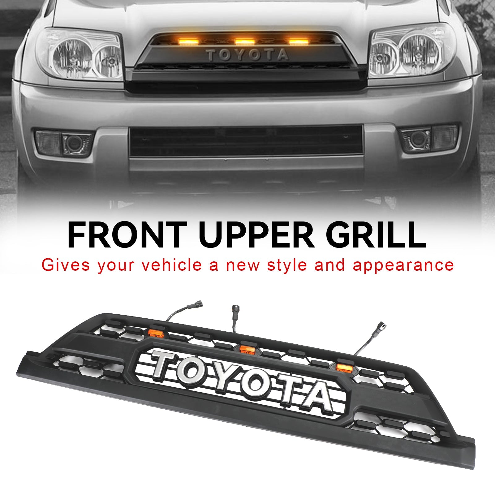 02-05 Toyota 4Runner TRD PRO Style Front Bumper Grille with Amber Lights & Toyota Letter - Off-Road Upgrade for Adventure & Truck Customization