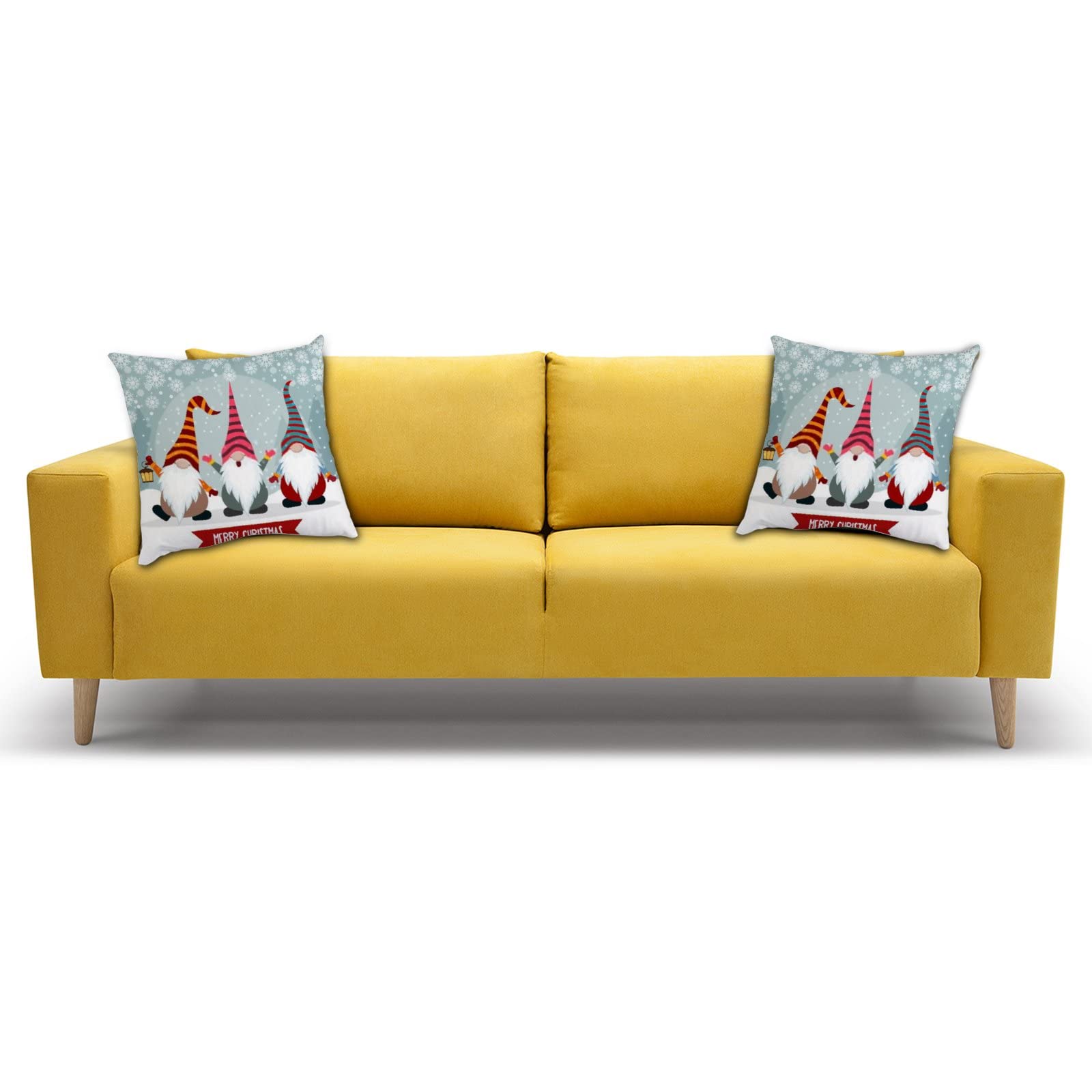 Christmas Cute Gnomes Cotton Plush Throw Pillow Cover 18x18 Inch - Soft Floral Decorative Cushion Case with Invisible Zipper for Sofa, Couch, Bed - Perfect for Holiday Home Decor and Cozy Living Room Accents