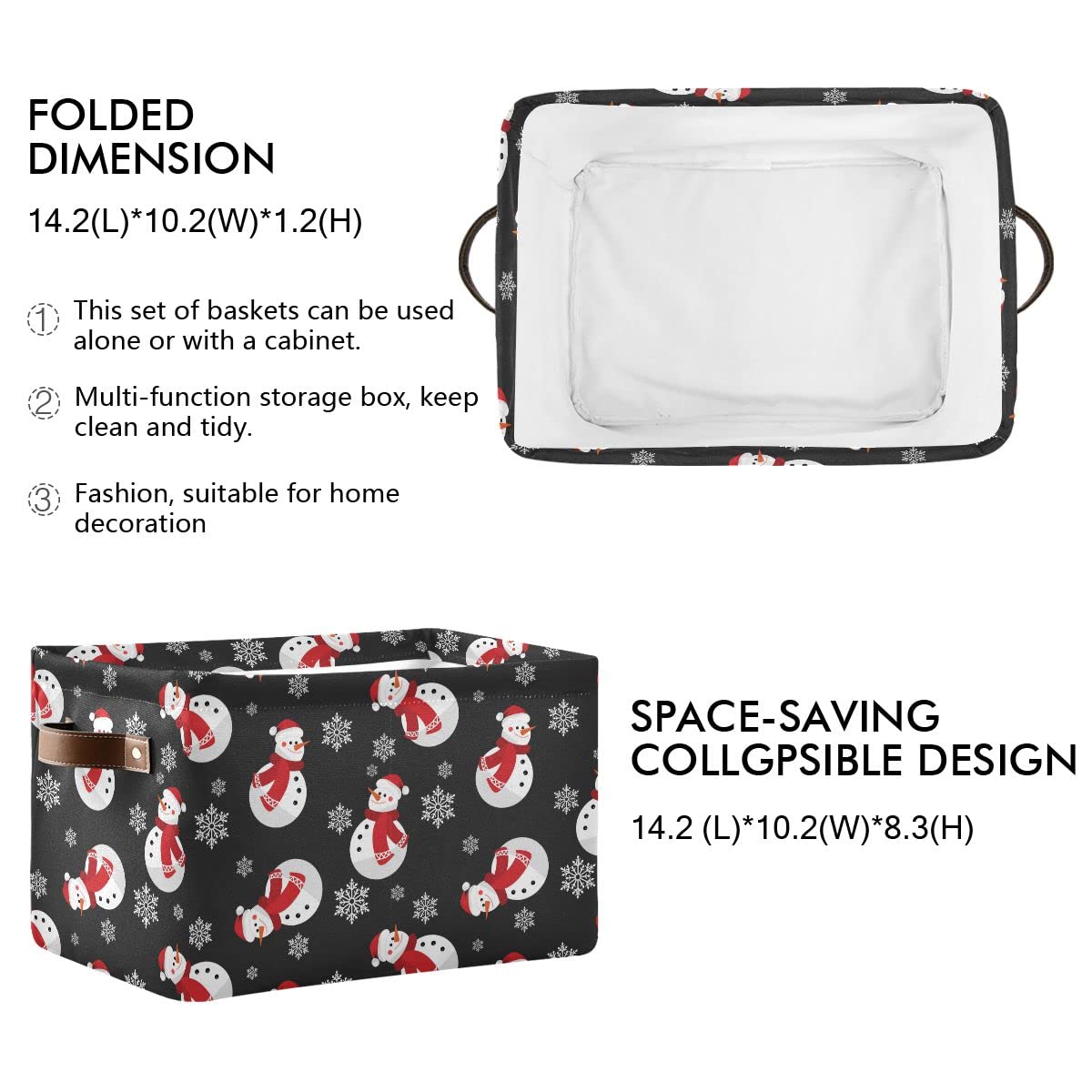Snowman Snowflake Fabric Storage Basket - Christmas Holiday Laundry Organizer for Baby Clothes, Dog Toys & Books | 16×12×8 Inch Closet Shelf Bins | Perfect for Home Decor, Nursery Storage & Seasonal Organization