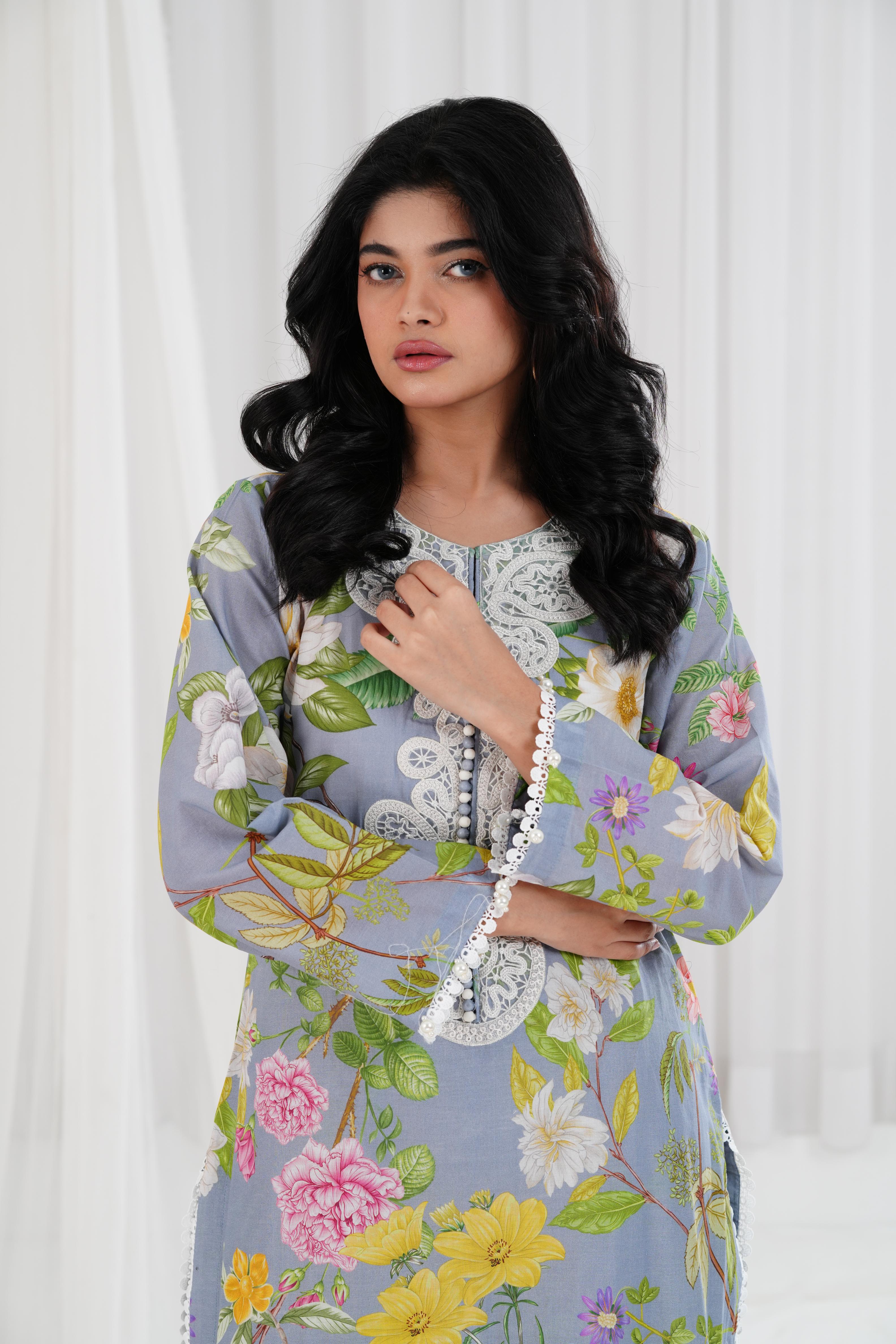 Maria B M Printed Stitched Dress - Elegant Floral Design for Women | Perfect for Parties, Weddings & Special Occasions