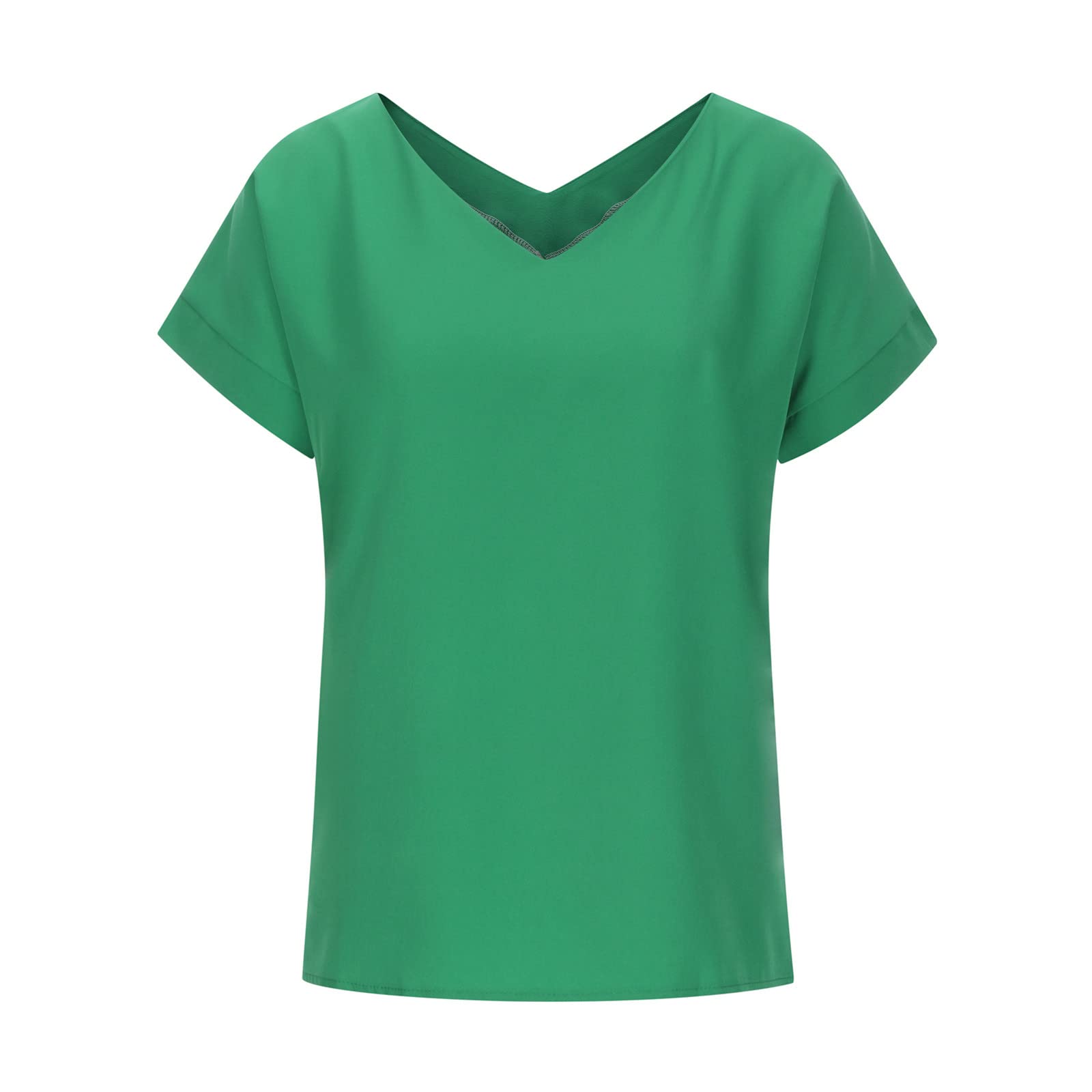 Women's Summer T-Shirts - Short Sleeve V-Neck Casual Blouse, Trendy Loose Fit Solid Color Tees for Everyday Wear & Outfits