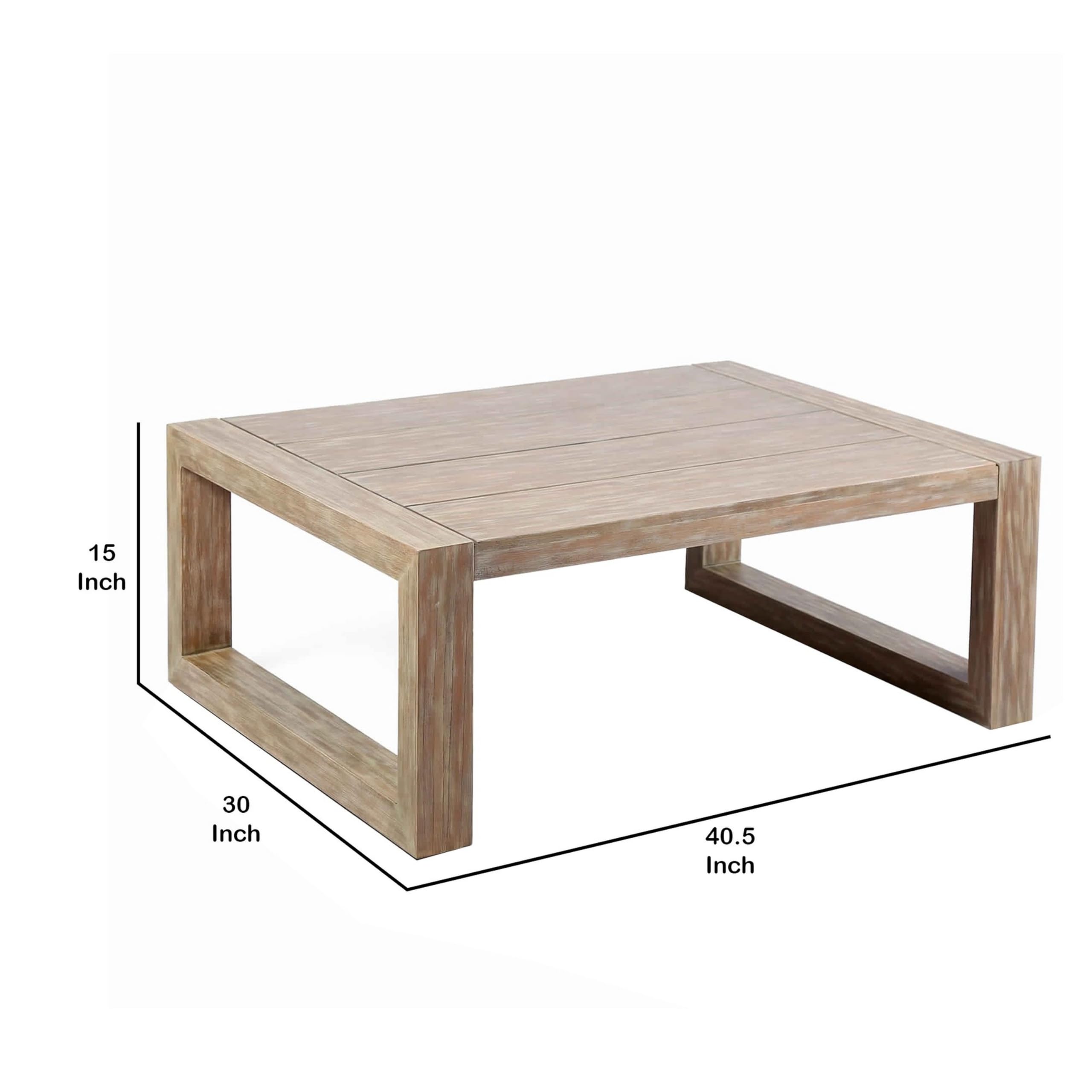 Benjara Gray Wooden Outdoor Coffee Table with Plank Design Top - Perfect for Patio, Garden, and Poolside Relaxation