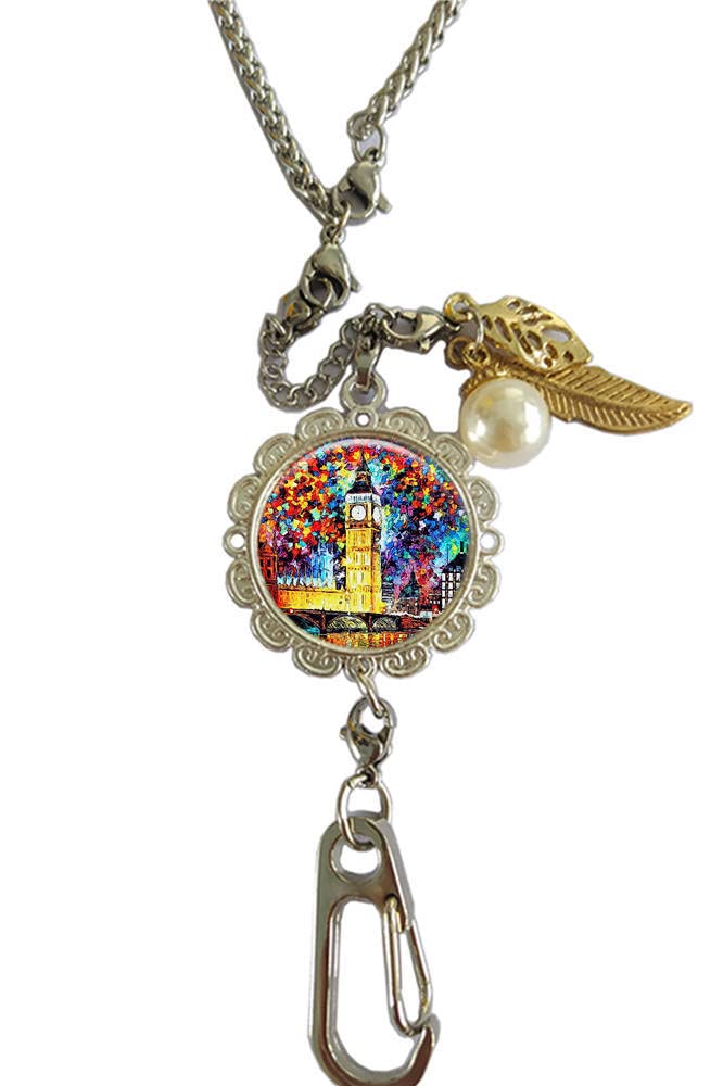RhyNSky London Big Ben Themed Multi-Purpose Lanyard - Adjustable Necklace, Bracelet, Keychain & Eyeglass Holder with Secure Clasp for ID Cards, Name Tags & Badges (Model C1578) | Perfect for Office, School, Travel & Events