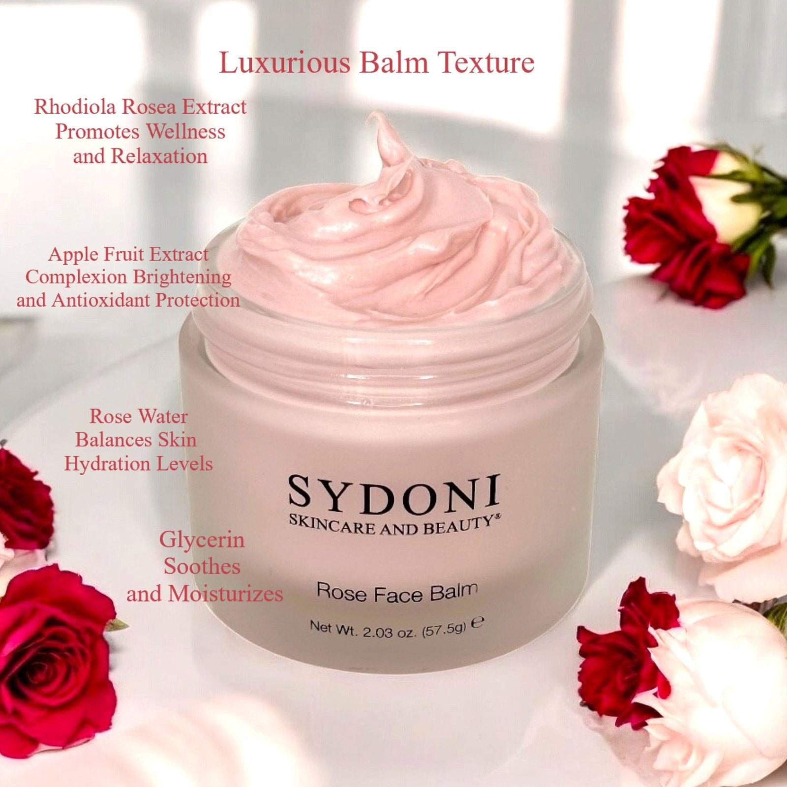 ROSE FACE BALM with Rose Water & Rhodiola Rosea Extract - 2.03 oz (57.5g) - Hydrating & Soothing Moisturizer for Dry Skin - Perfect for Mother's Day Gift & Daily Skincare Routine