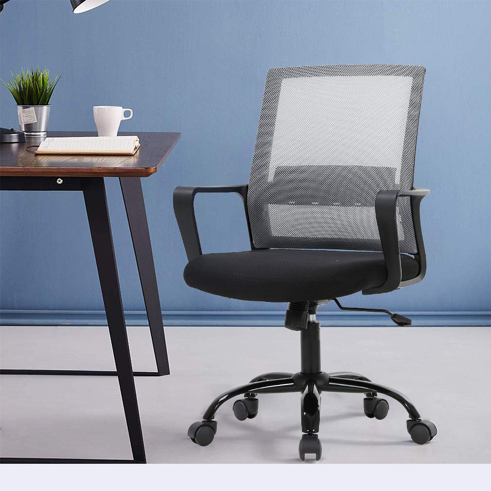 Ergonomic Mesh Office Chair with Lumbar Support - Adjustable Swivel Rolling Computer Desk Chair for Home & Office - Grey - Perfect for Long Hours of Work, Gaming, or Study
