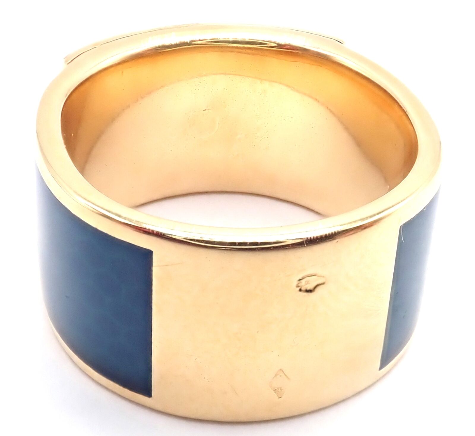 Authentic Hermes Collier de Chien 18K Yellow Gold Blue Enamel Band Ring - Size 6 - Luxury Fashion Jewelry for Women, Perfect for Parties, Weddings & Special Occasions