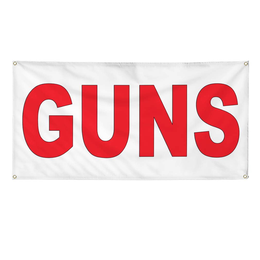 Custom Vinyl Banner - 48x96 Inches with 8 Grommets | Weatherproof Outdoor Yard Sign for Guns & Industrial Use | Red Background Heavy-Duty Craft Sign for Events, Business Advertising & Sports