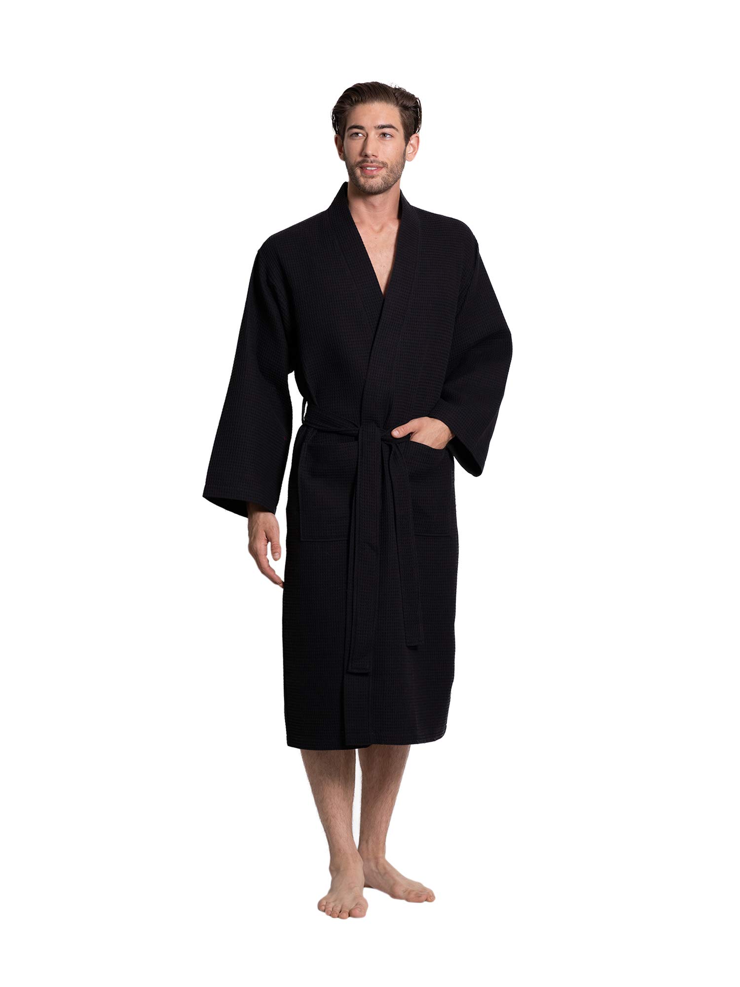Premium Men's Lightweight Cotton Blend Waffle Kimono Robe - Turquoise Linen Bathrobe for Spa, Lounge & Relaxation at Home