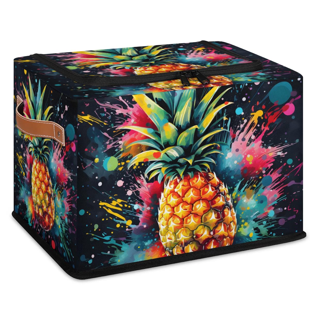 2 Pack Graffiti Pineapple Storage Bins with Zipper Lids & Sturdy Handles - Organize Clothes, Toys & Home Essentials - Perfect for Bedroom, Closet & Kids Room Organization