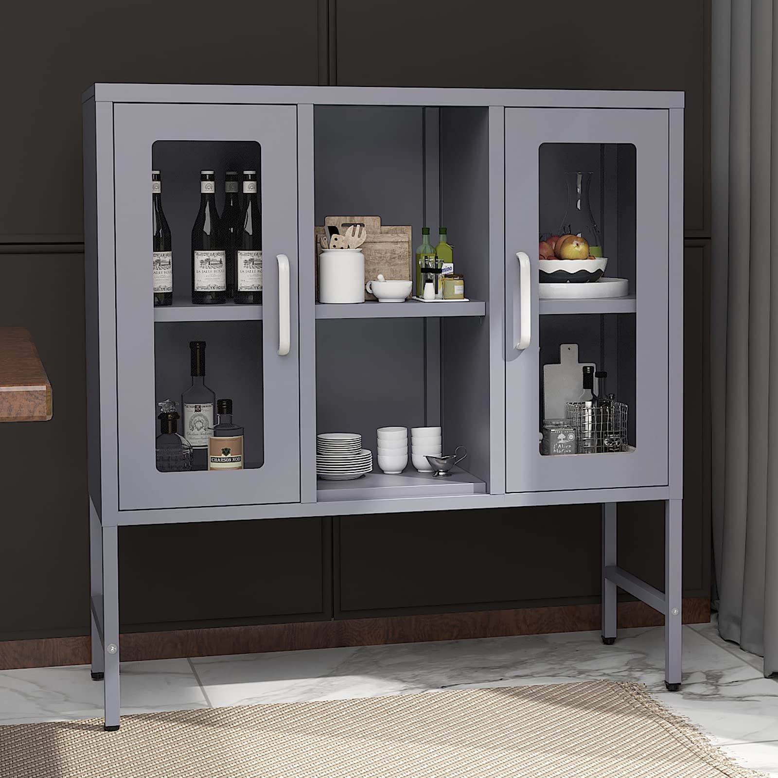 Steel Storage Cabinet with Tempered Glass Door - Metal Display Cabinet & Locker for Home Office, Living Room, Bedroom, Bathroom & Entryway - Perfect for Organizing Books, Decor & Essentials