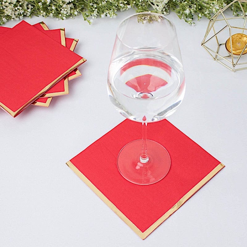 50 Pcs 2-Ply Premium Cocktail Napkins with Elegant Gold Rim - Perfect for Dinner Parties, Weddings & Special Events