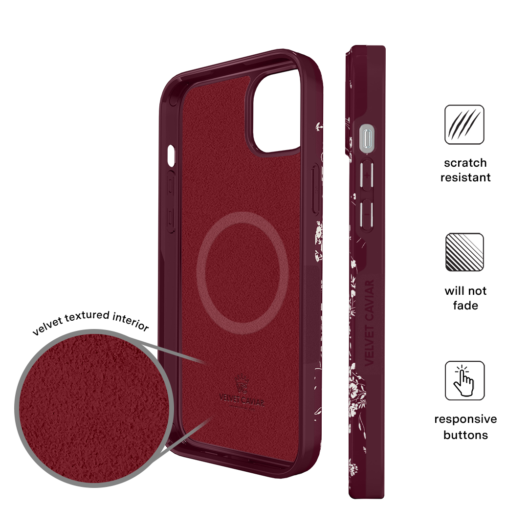 Elegant French Burgundy Floral iPhone Case - Stylish Protective Cover for iPhone 13/14/15 Pro Max - Perfect for Daily Use, Travel & Gift Giving
