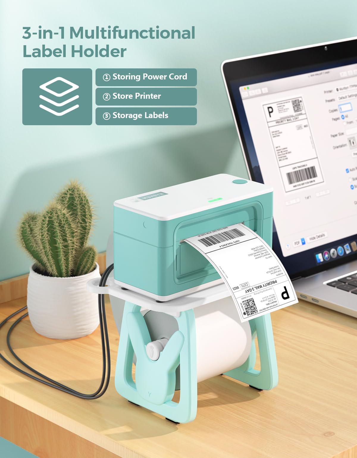 MUNBYN Thermal Label Holder for Rolls & Fanfold Labels - Compatible with Desktop Thermal Printers - Perfect for Home, Office & Small Business Use - Organize Shipping, Barcode & Inventory Labels Efficiently