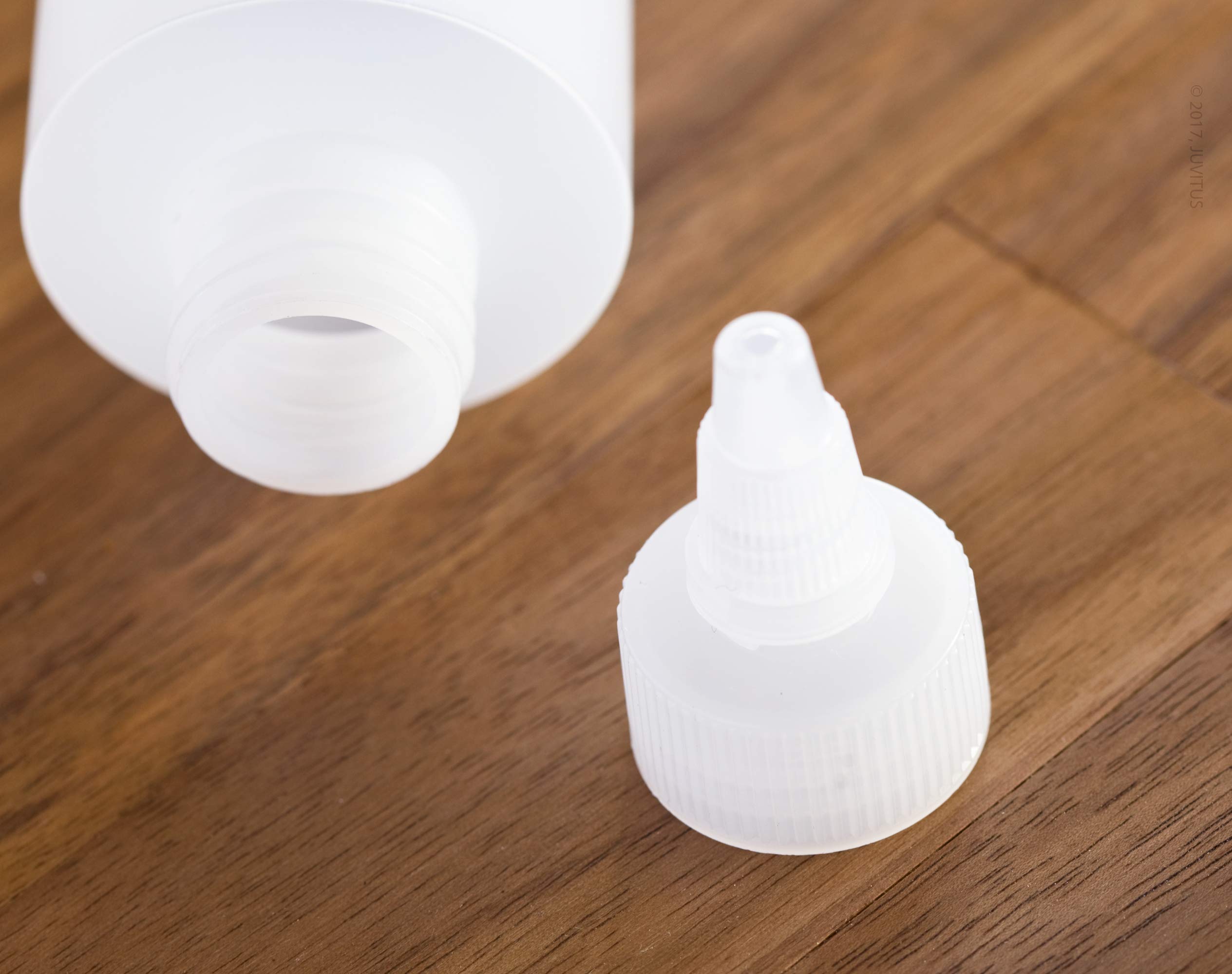 JUVITUS 12 Pack 2oz Clear Plastic Squeeze Bottles with Twist Top Spout - Refillable Leak Proof Containers for Kitchen, Bathroom, Travel & DIY Projects (Includes Free Funnel)